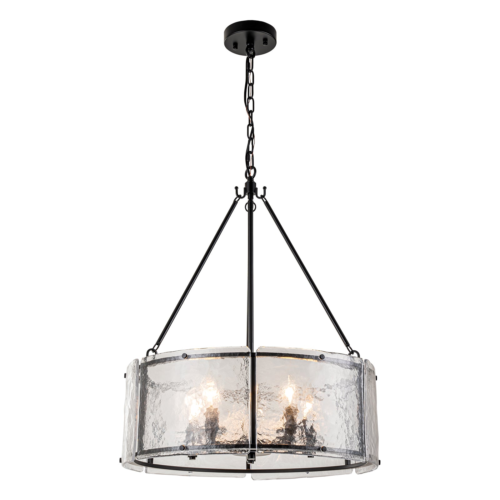 Glowlings 5-Light Modern 21"Wide Lantern Drum Textured Water Ripple Clear Glass Chandelier