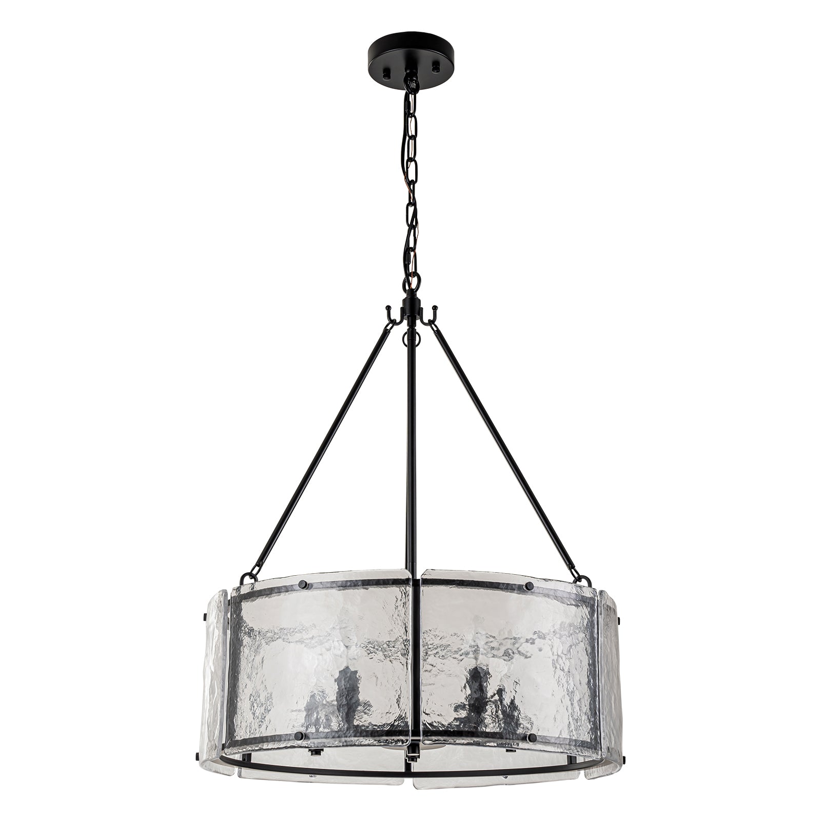 Glowlings 5-Light Modern 21"Wide Lantern Drum Textured Water Ripple Clear Glass Chandelier