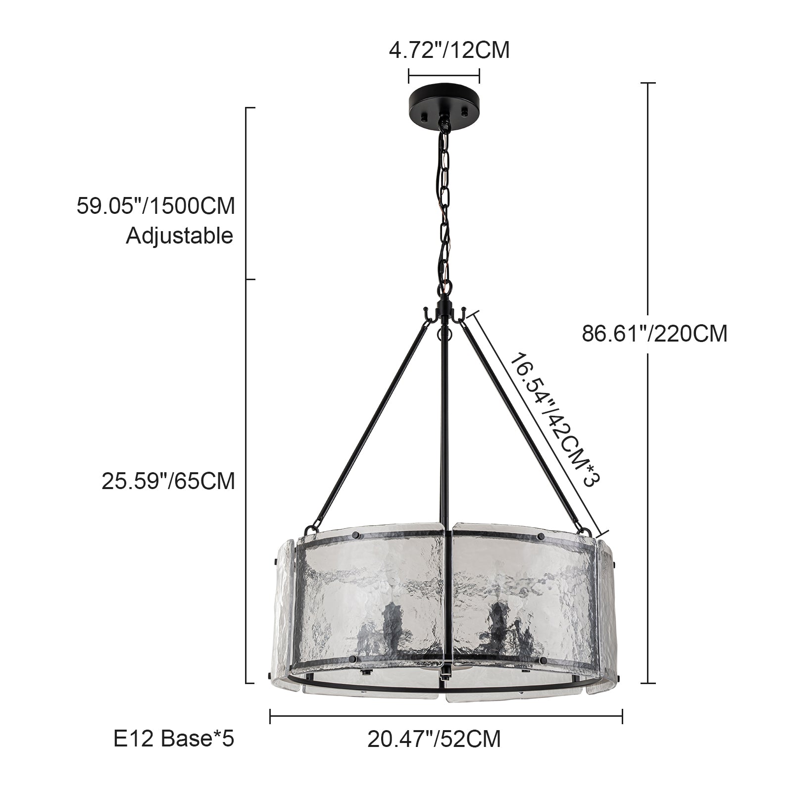 Glowlings 5-Light Modern 21"Wide Lantern Drum Textured Water Ripple Clear Glass Chandelier