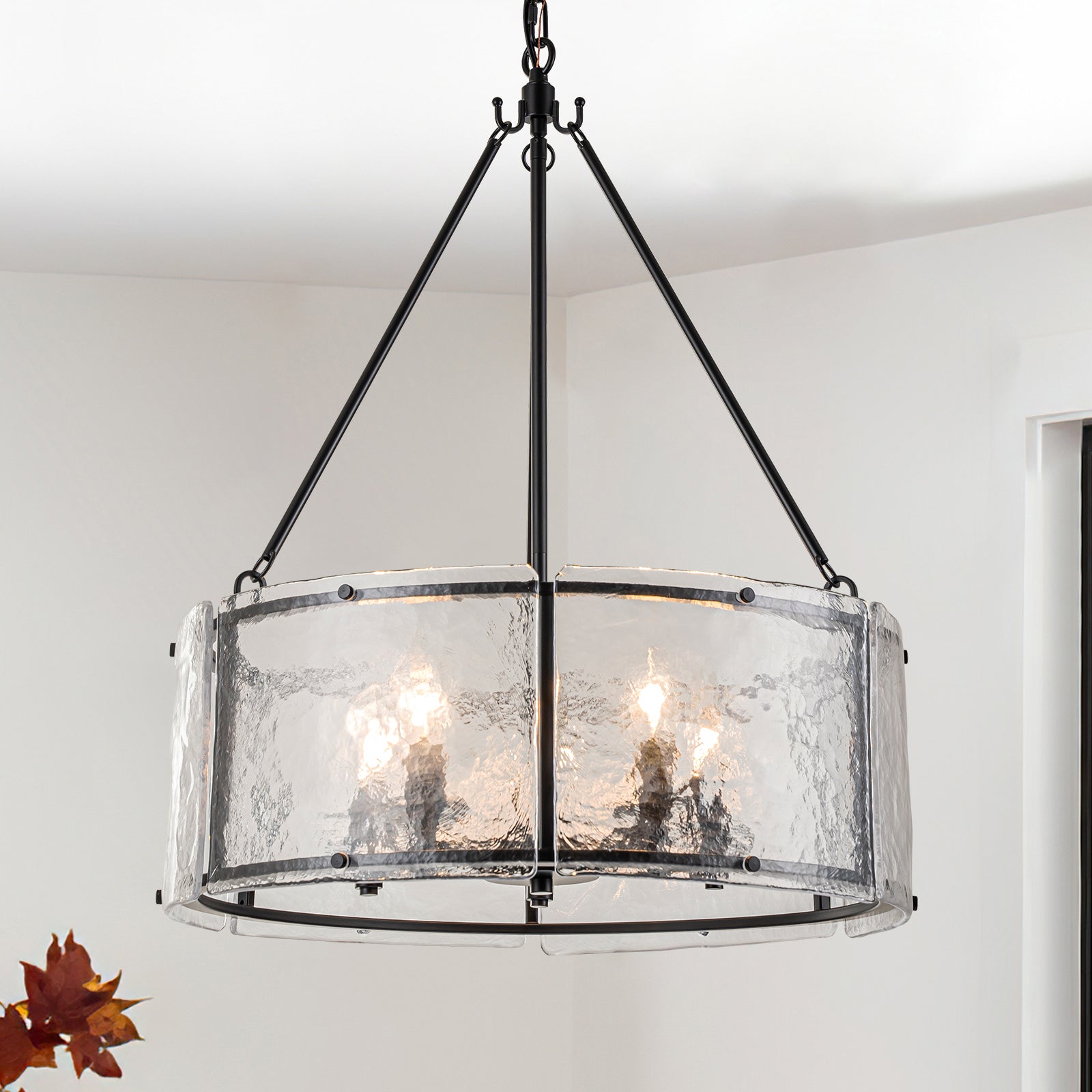 Glowlings 5-Light Modern 21"Wide Lantern Drum Textured Water Ripple Clear Glass Chandelier