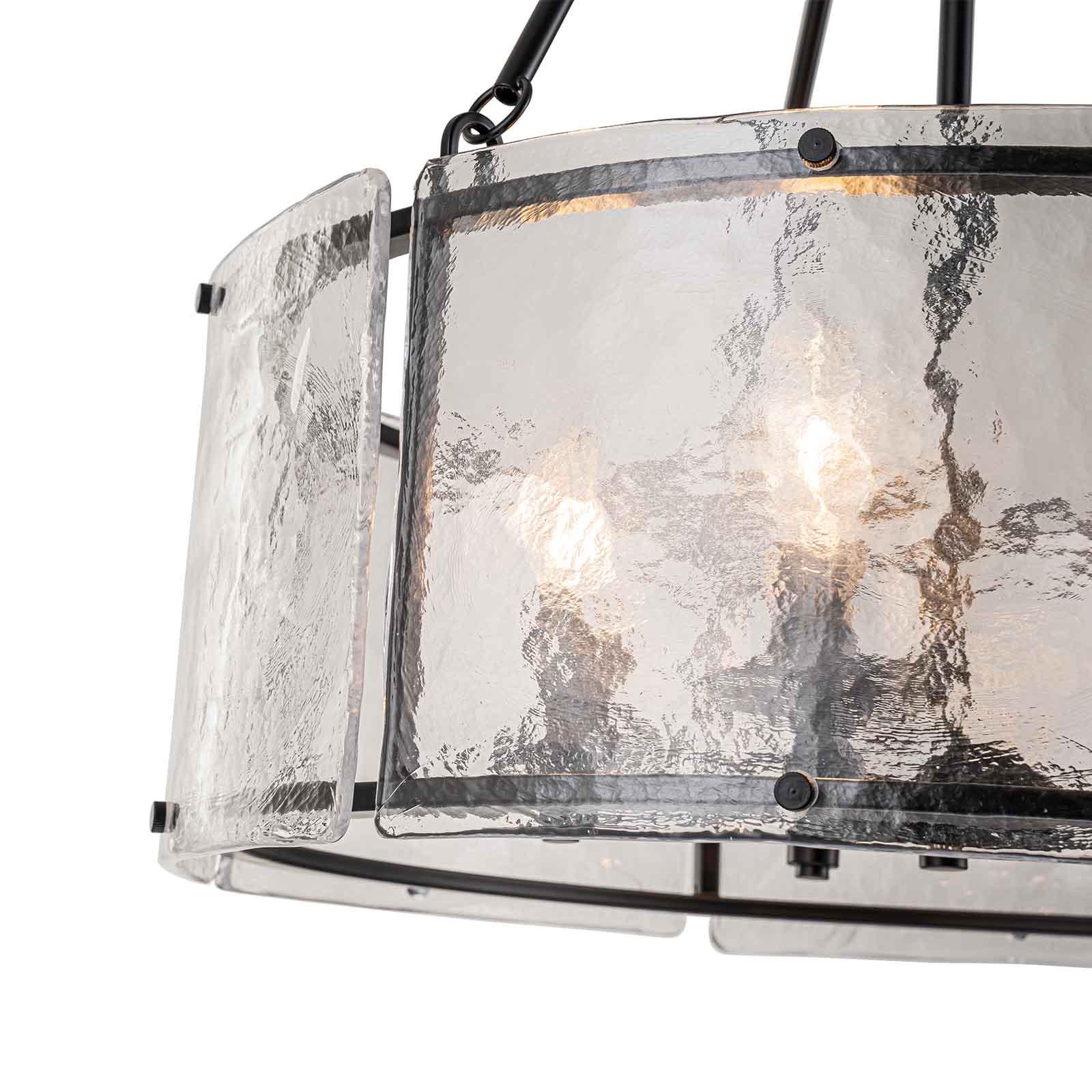 Glowlings 5-flammiger moderner 21" breiter Laternen-Trommel-Kronleuchter mit strukturierter Wasserwellenstruktur aus klarem Glas