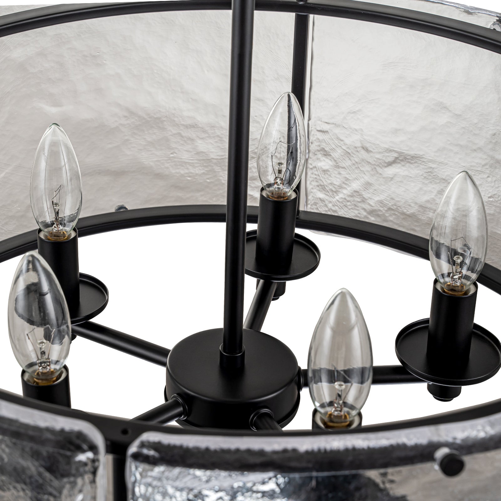 Glowlings 5-Light Modern 21"Wide Lantern Drum Textured Water Ripple Clear Glass Chandelier