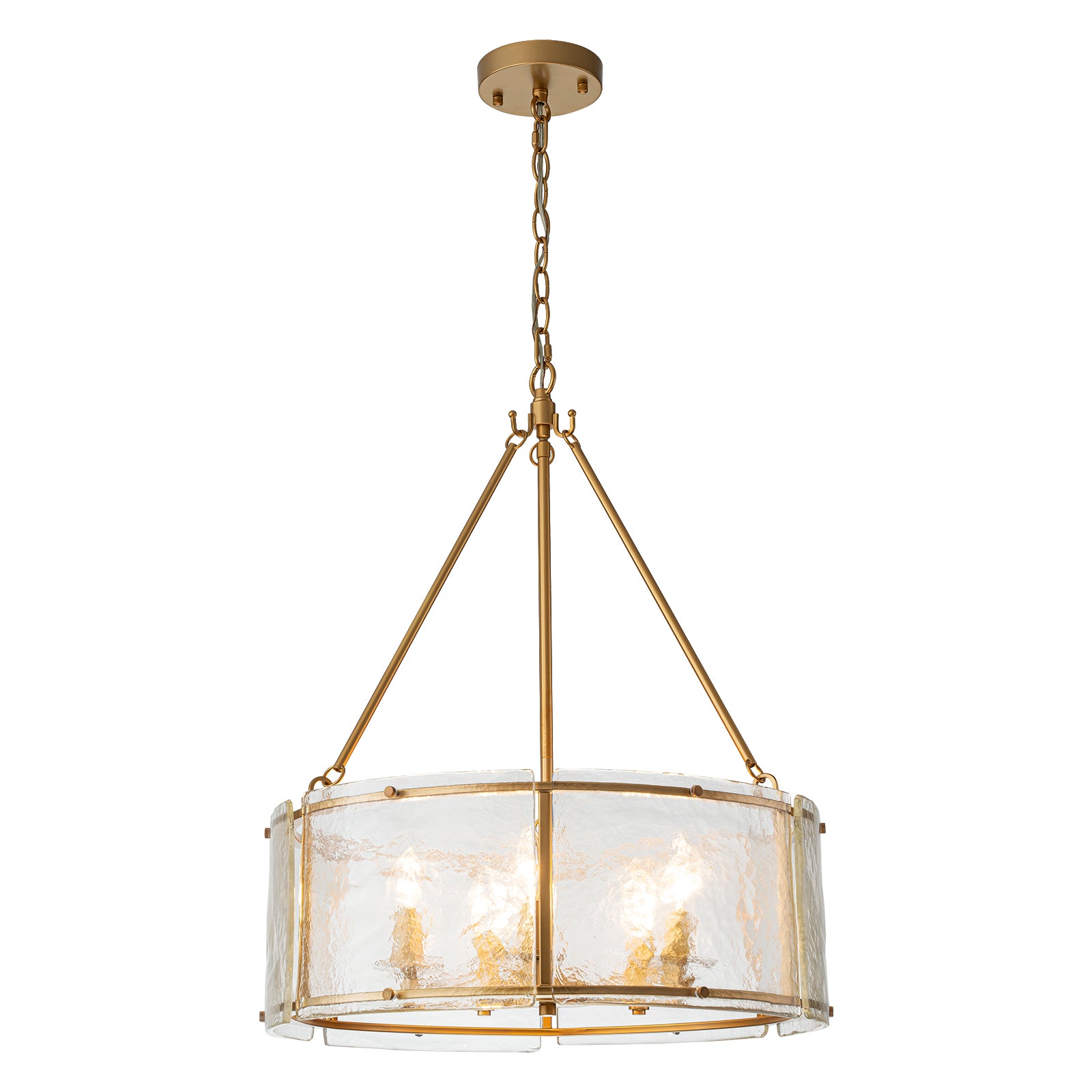 Glowlings 5-Light Modern 21"Wide Lantern Drum Textured Water Ripple Clear Glass Chandelier