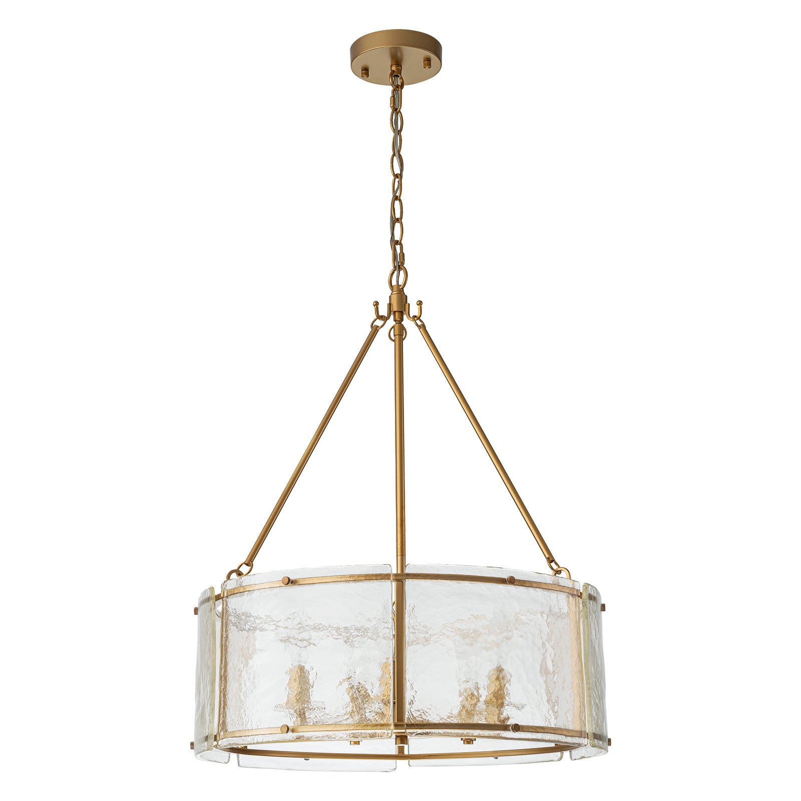 Glowlings 5-Light Modern 21"Wide Lantern Drum Textured Water Ripple Clear Glass Chandelier