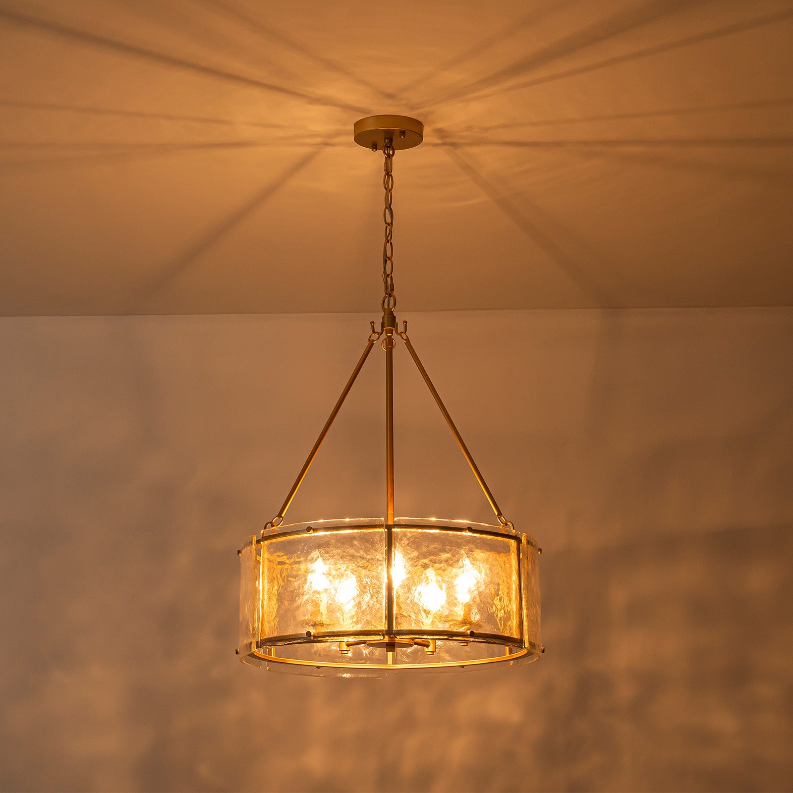 Glowlings 5-Light Modern 21"Wide Lantern Drum Textured Water Ripple Clear Glass Chandelier