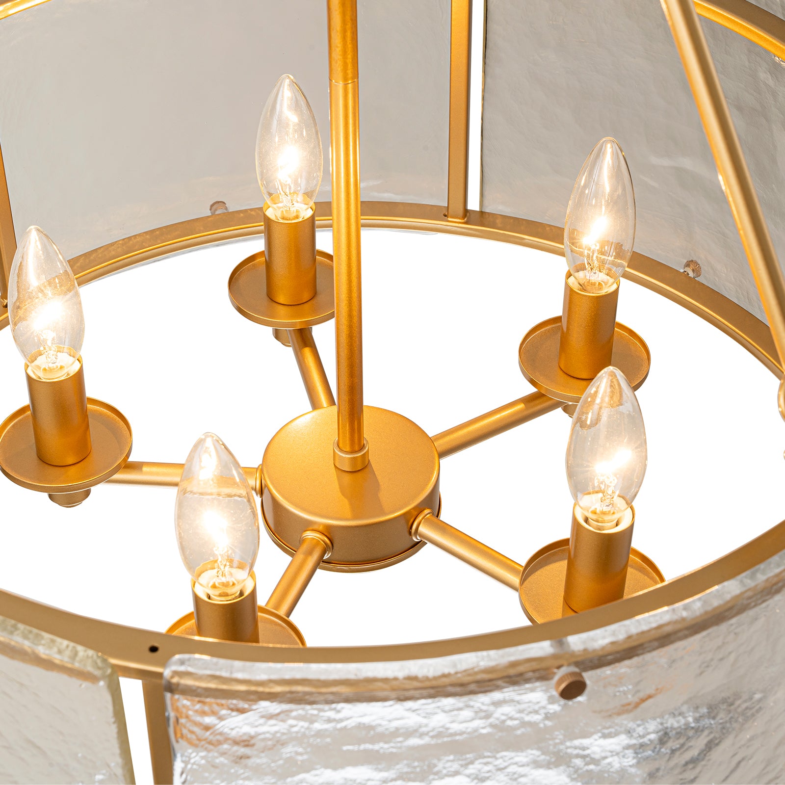 Glowlings 5-Light Modern 21"Wide Lantern Drum Textured Water Ripple Clear Glass Chandelier