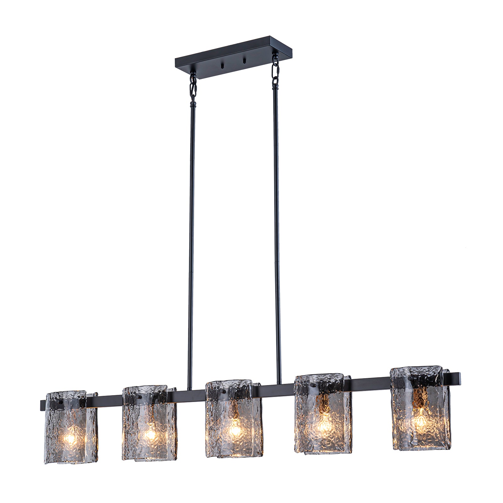 Glowlings 5-Light Modern 47"Wide Large Textured Smoky Gray Glass Linear Pendant Light
