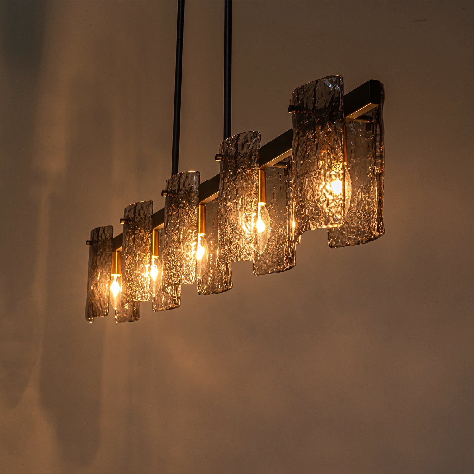 Glowlings 5-Light Modern 47"Wide Large Textured Smoky Gray Glass Linear Pendant Light