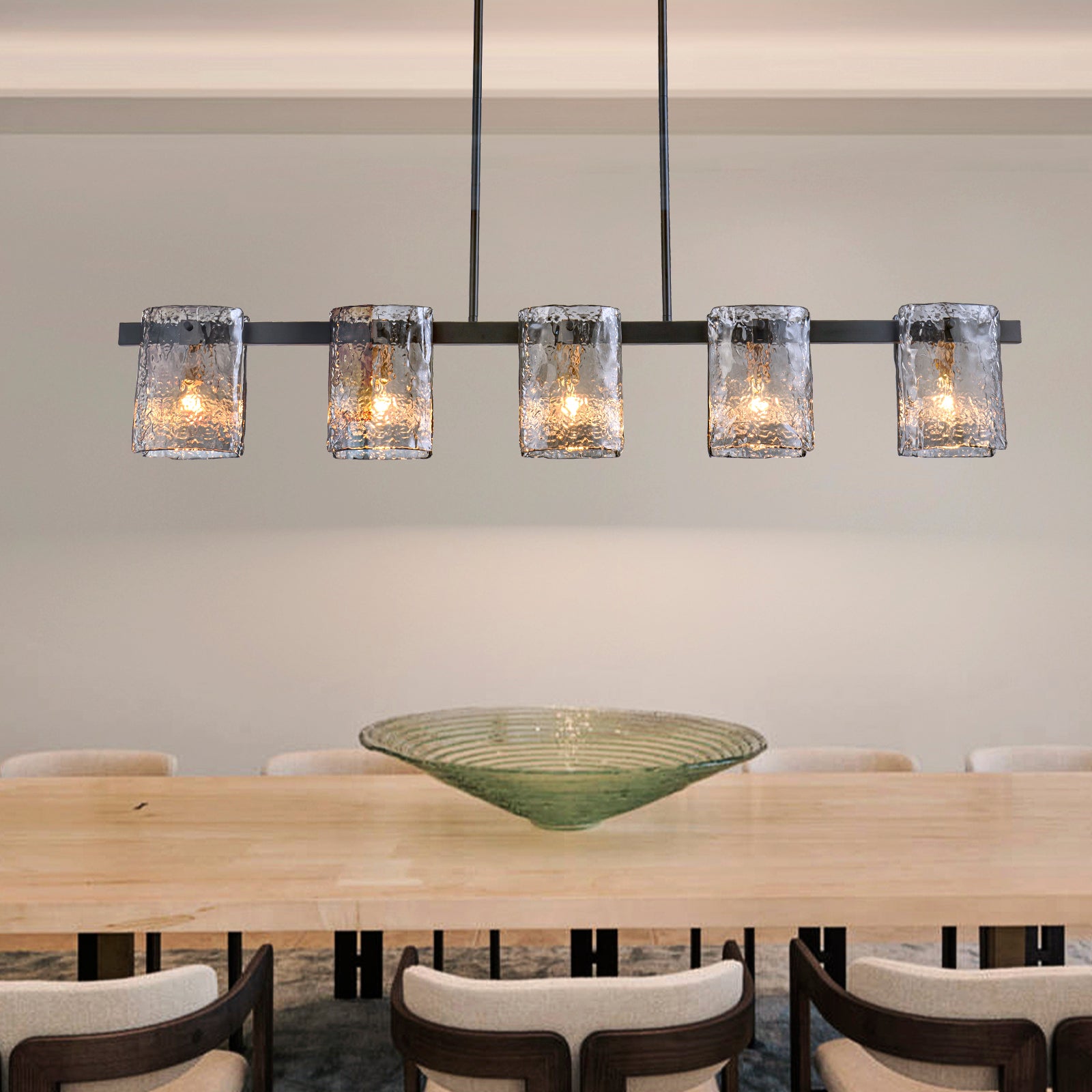 Glowlings 5-Light Modern 47"Wide Large Textured Smoky Gray Glass Linear Pendant Light