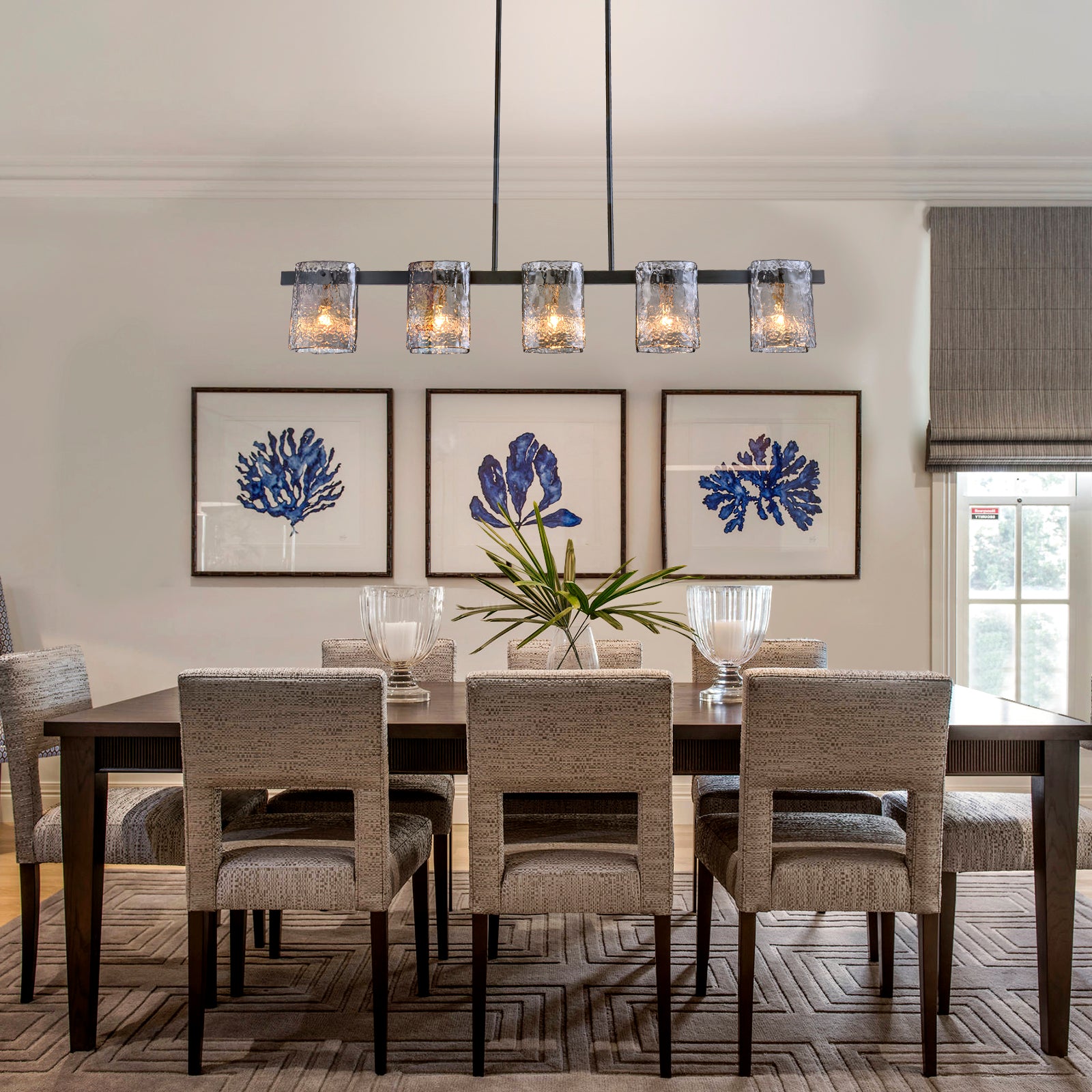 Glowlings 5-Light Modern 47"Wide Large Textured Smoky Gray Glass Linear Pendant Light