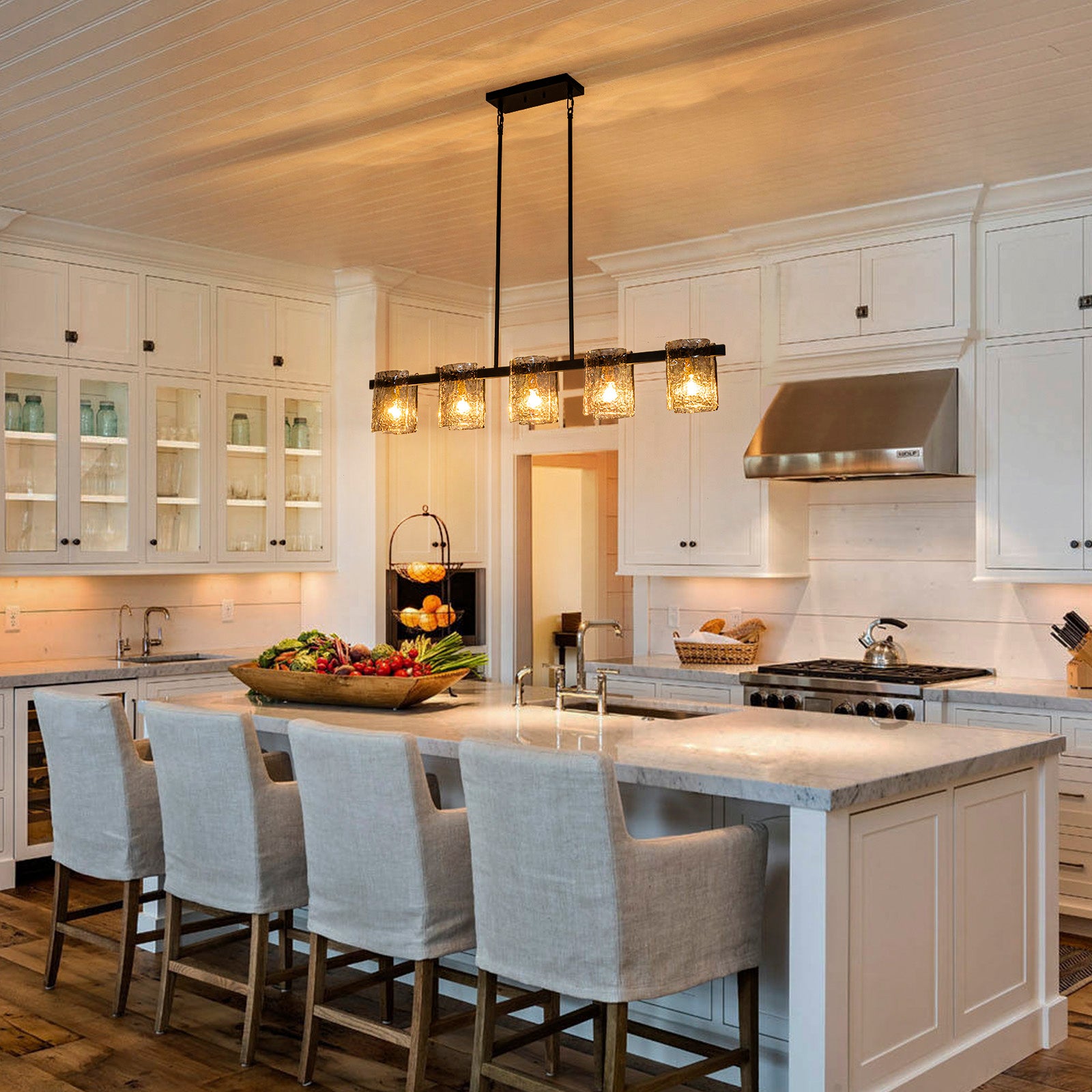 Glowlings 5-Light Modern 47"Wide Large Textured Smoky Gray Glass Linear Pendant Light