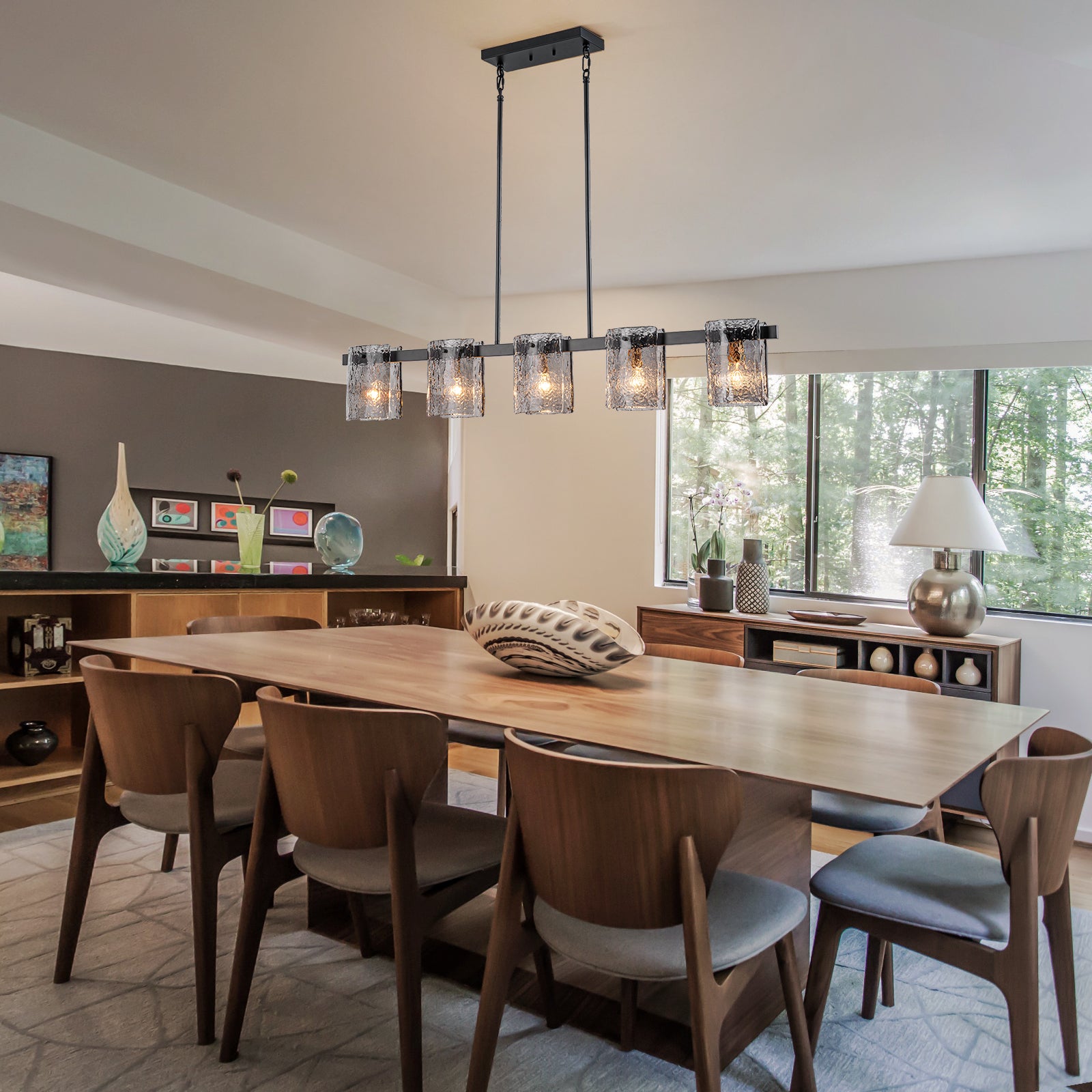 Glowlings 5-Light Modern 47"Wide Large Textured Smoky Gray Glass Linear Pendant Light