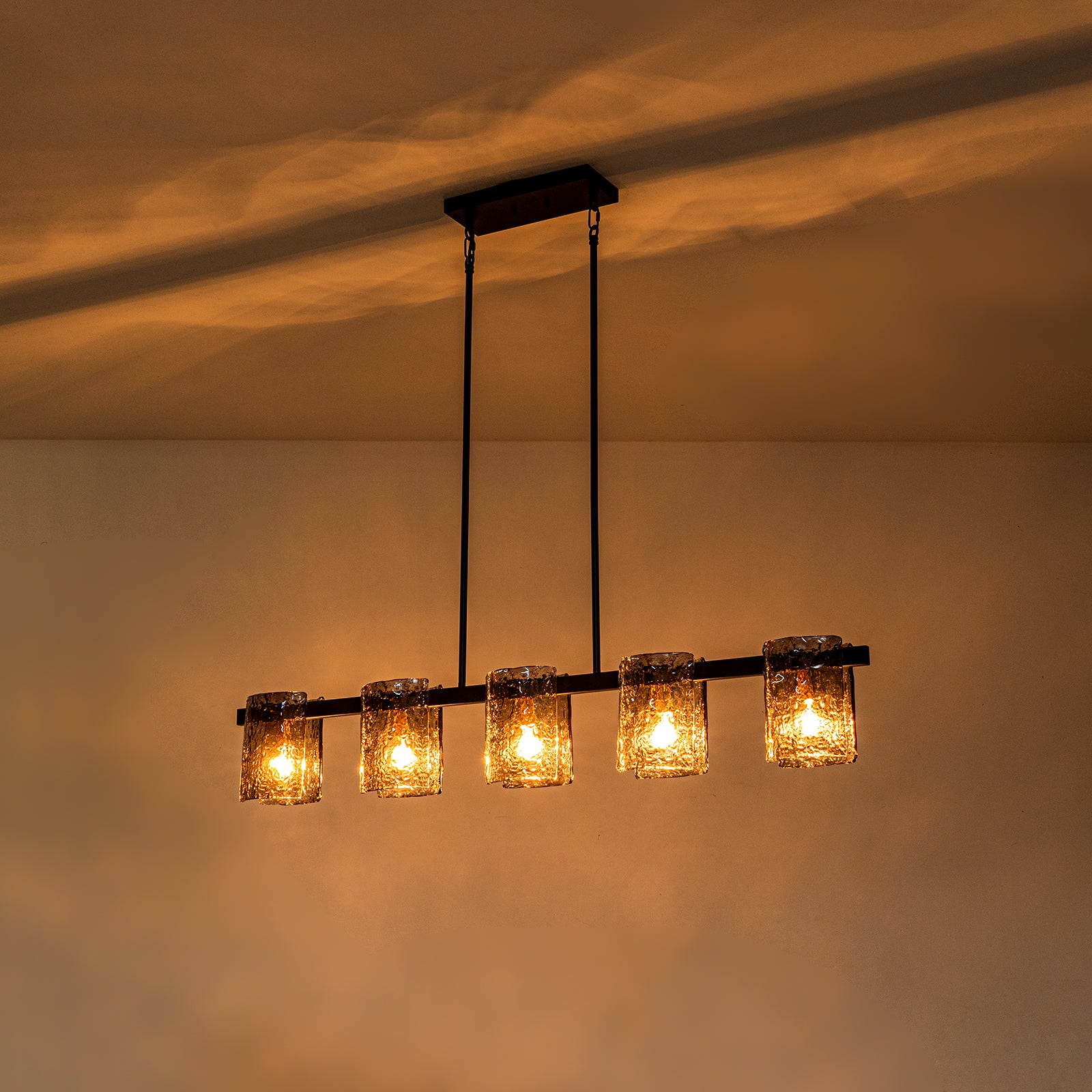 Glowlings 5-Light Modern 47"Wide Large Textured Smoky Gray Glass Linear Pendant Light