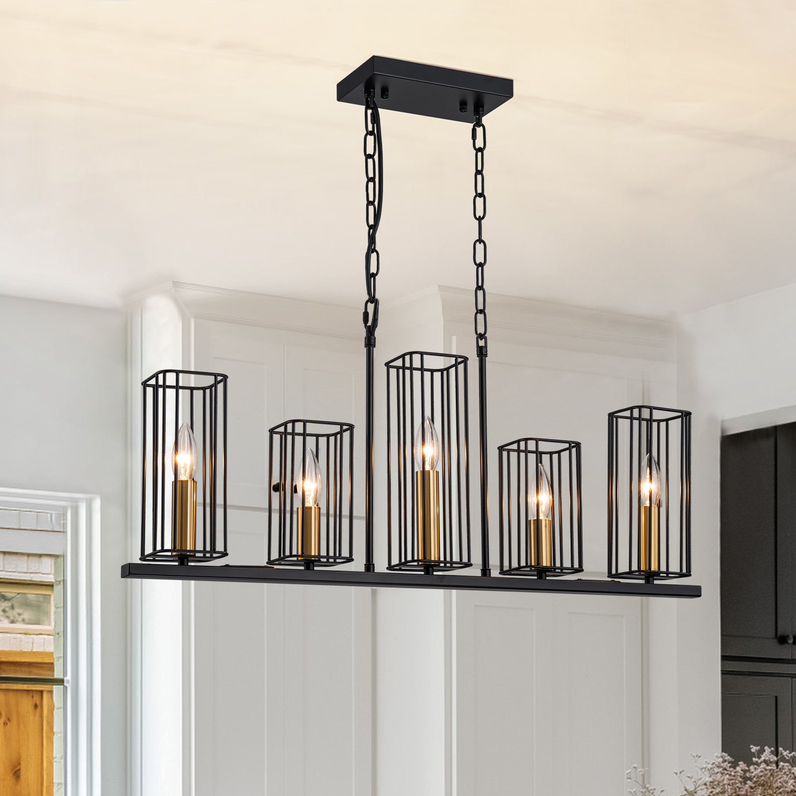Glowlings 5-flammige, moderne, 81,3 cm breite, lineare Pendelleuchte aus Metall, Inselleuchte