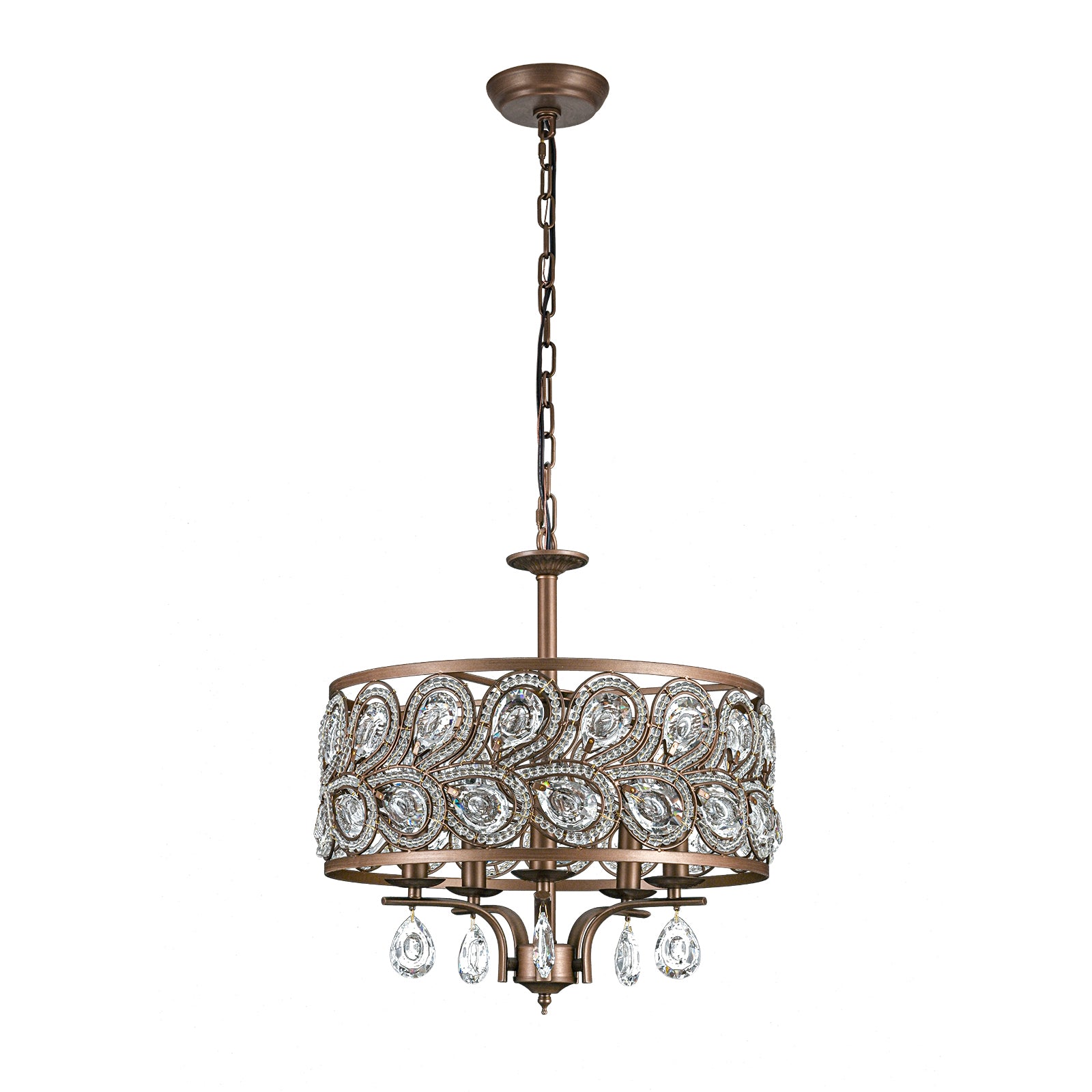 Glowlings 5-flammiger 17" breiter Luxus-Kristall-Kronleuchter in Antik-Bronze