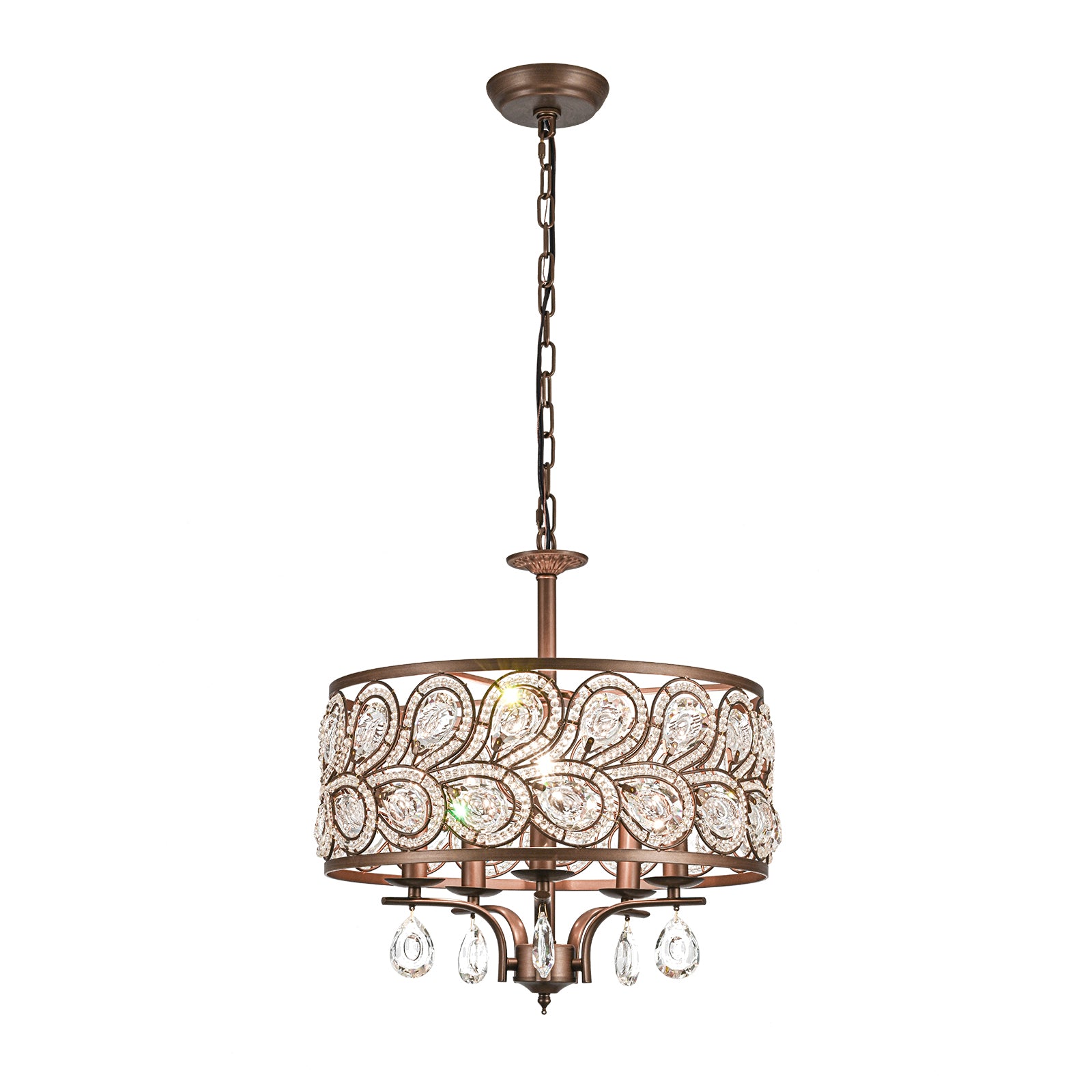 Glowlings 5-flammiger 17" breiter Luxus-Kristall-Kronleuchter in Antik-Bronze