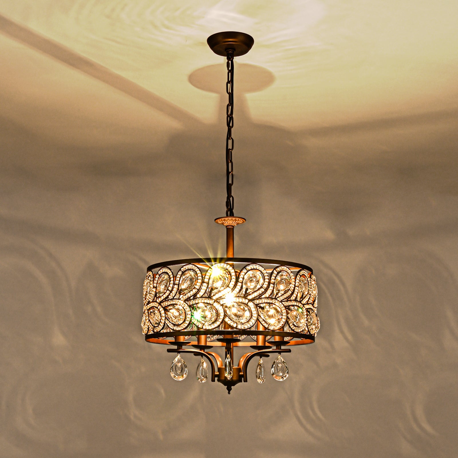 Glowlings 5-flammiger 17" breiter Luxus-Kristall-Kronleuchter in Antik-Bronze