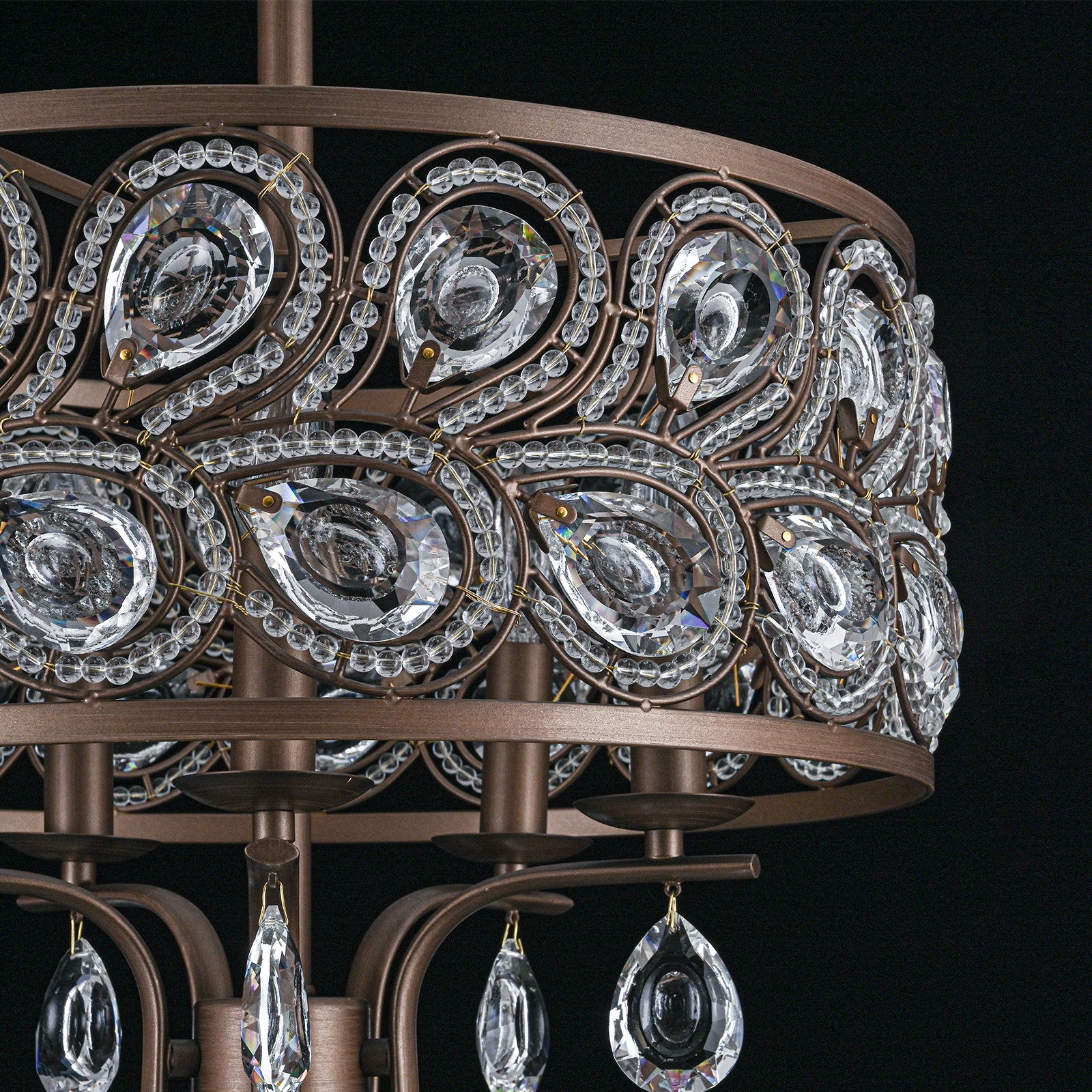 Glowlings 5-flammiger 17" breiter Luxus-Kristall-Kronleuchter in Antik-Bronze