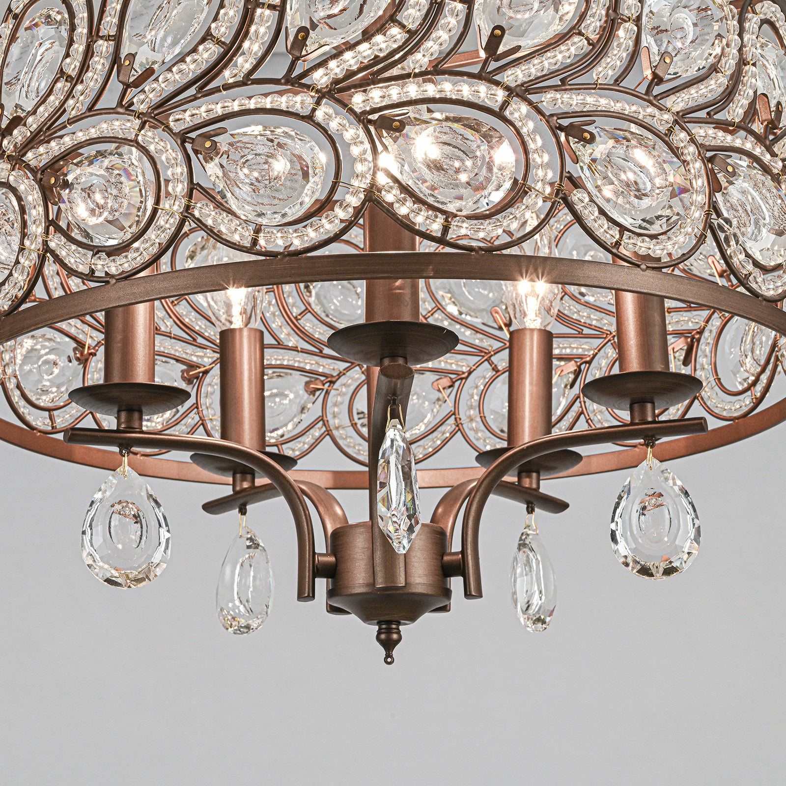 Glowlings 5-flammiger 17" breiter Luxus-Kristall-Kronleuchter in Antik-Bronze
