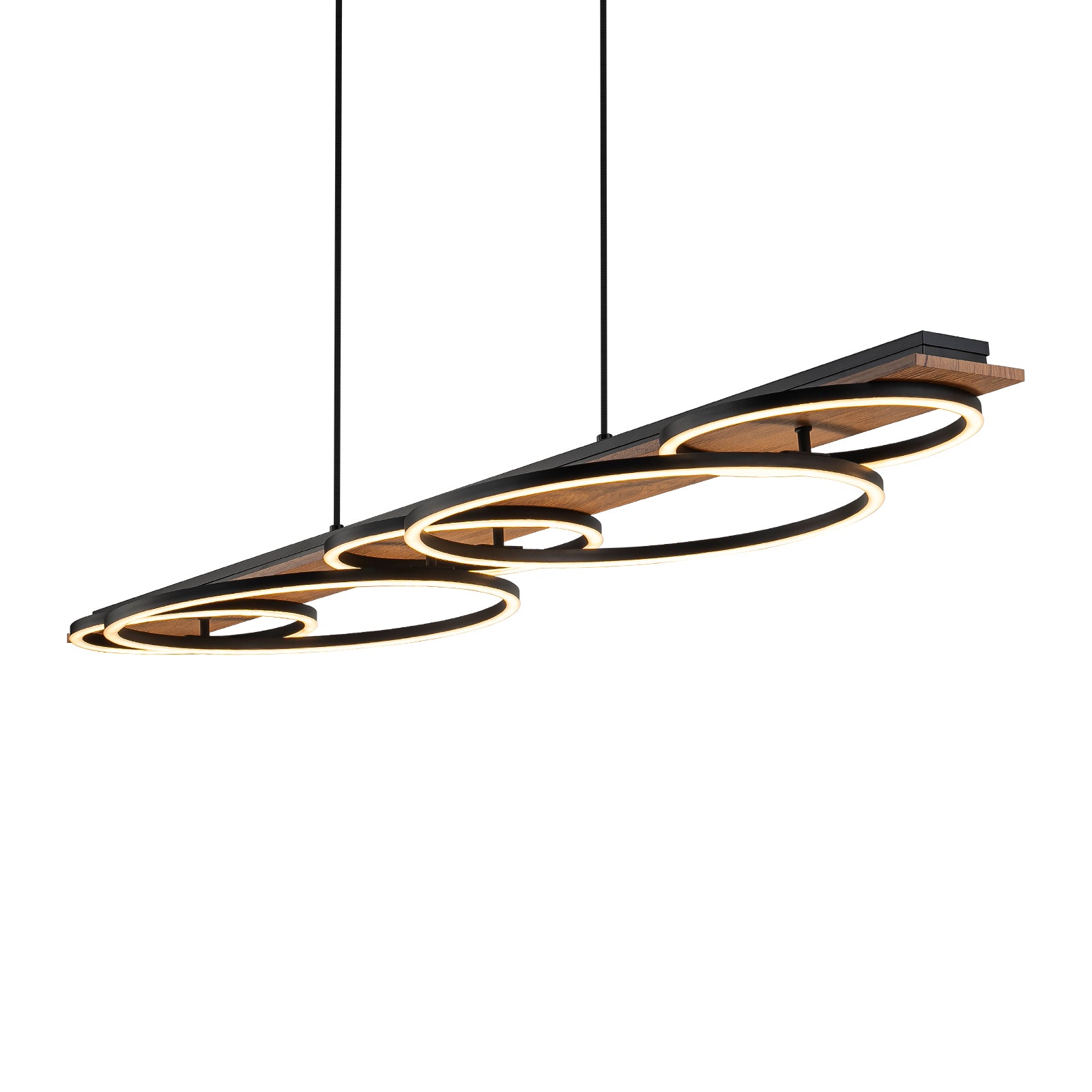 Glowlings 5-flammige, moderne, 124 cm breite, zweistufige, runde, kreisförmige, lineare Pendelleuchte aus Holz, Inselleuchte