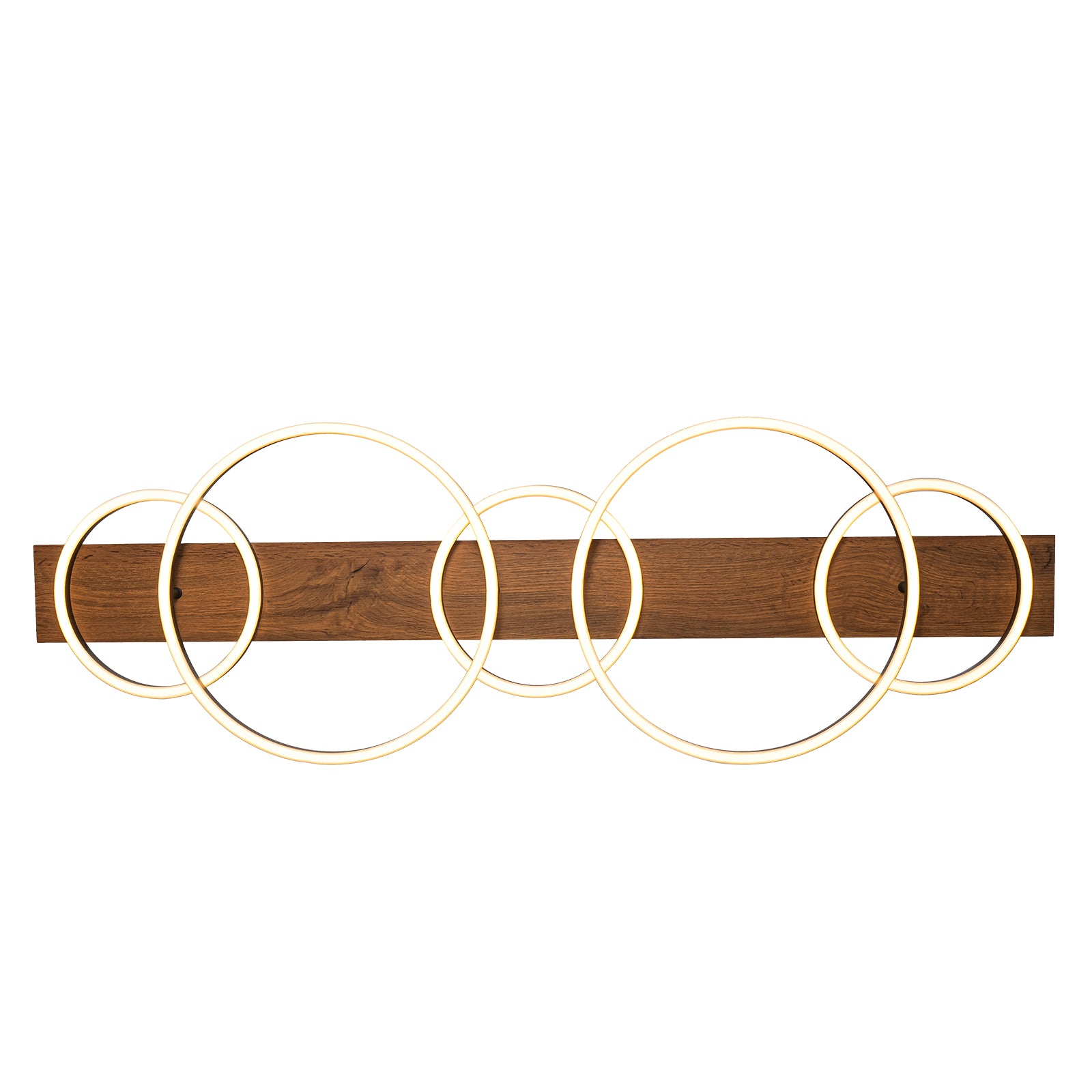 Glowlings 5-flammige, moderne, 124 cm breite, zweistufige, runde, kreisförmige, lineare Pendelleuchte aus Holz, Inselleuchte