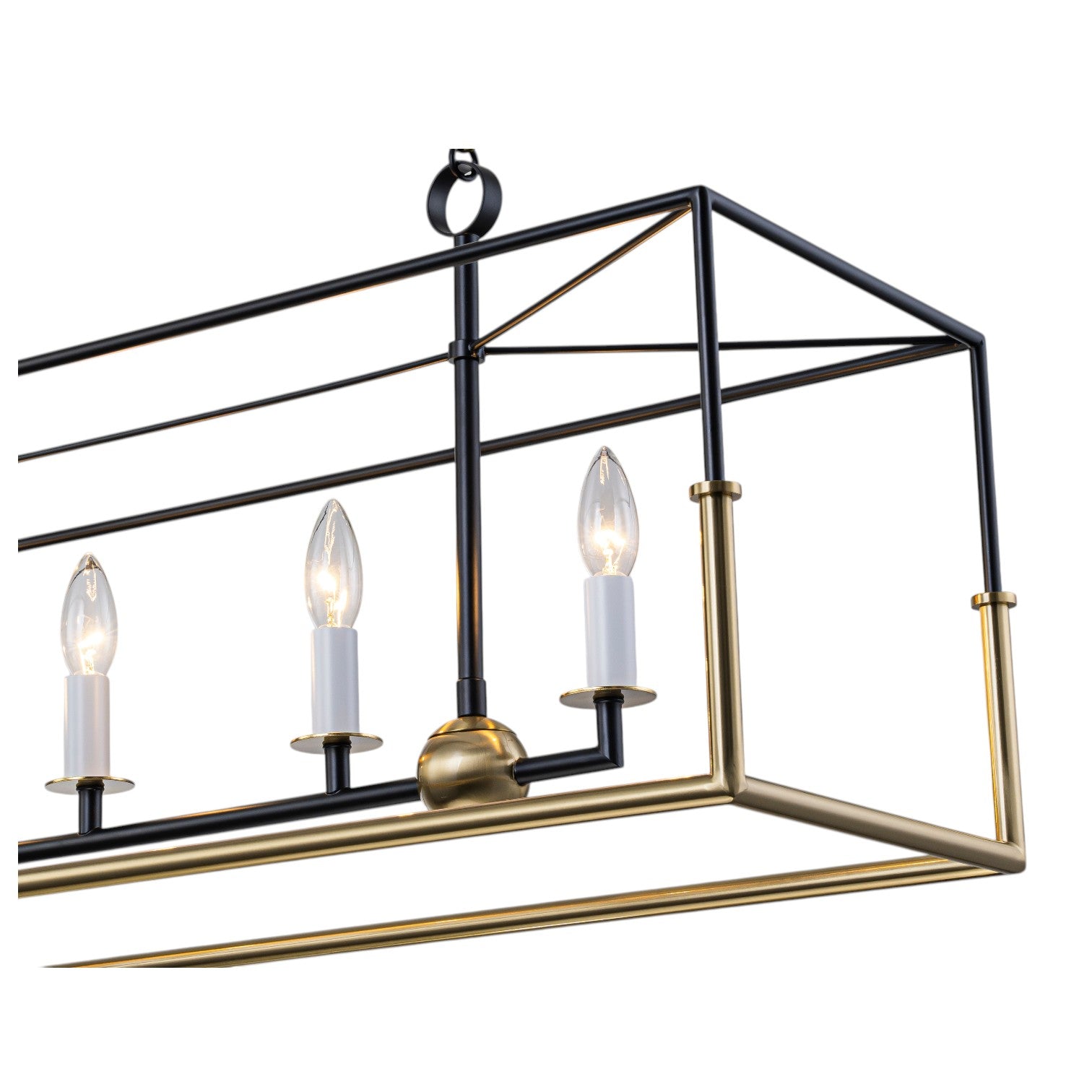 Glowlings 5-Light Modern 43"Wide Antiqued Brass and Black Large Rectangular Linear Chandelier