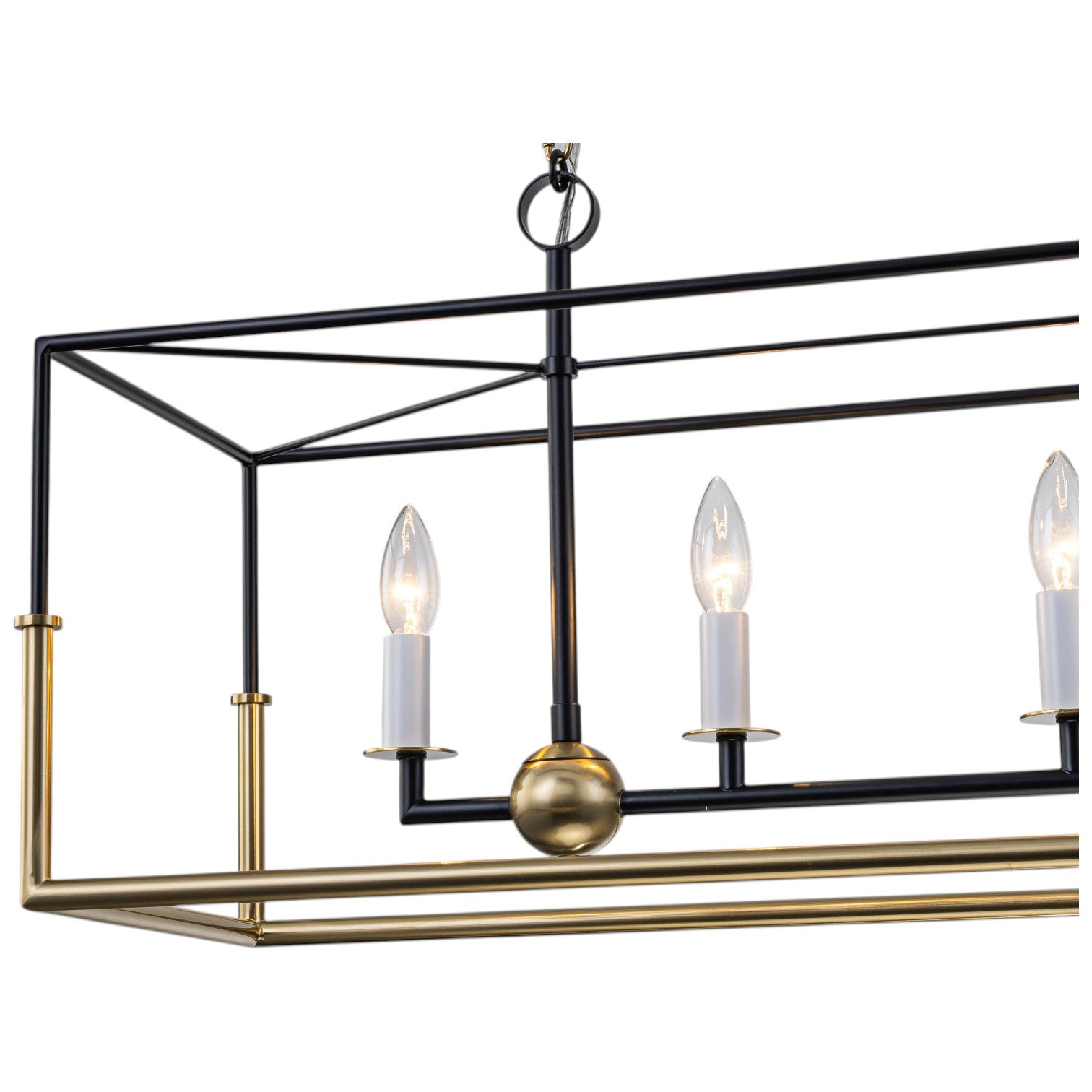 Glowlings 5-Light Modern 43"Wide Antiqued Brass and Black Large Rectangular Linear Chandelier