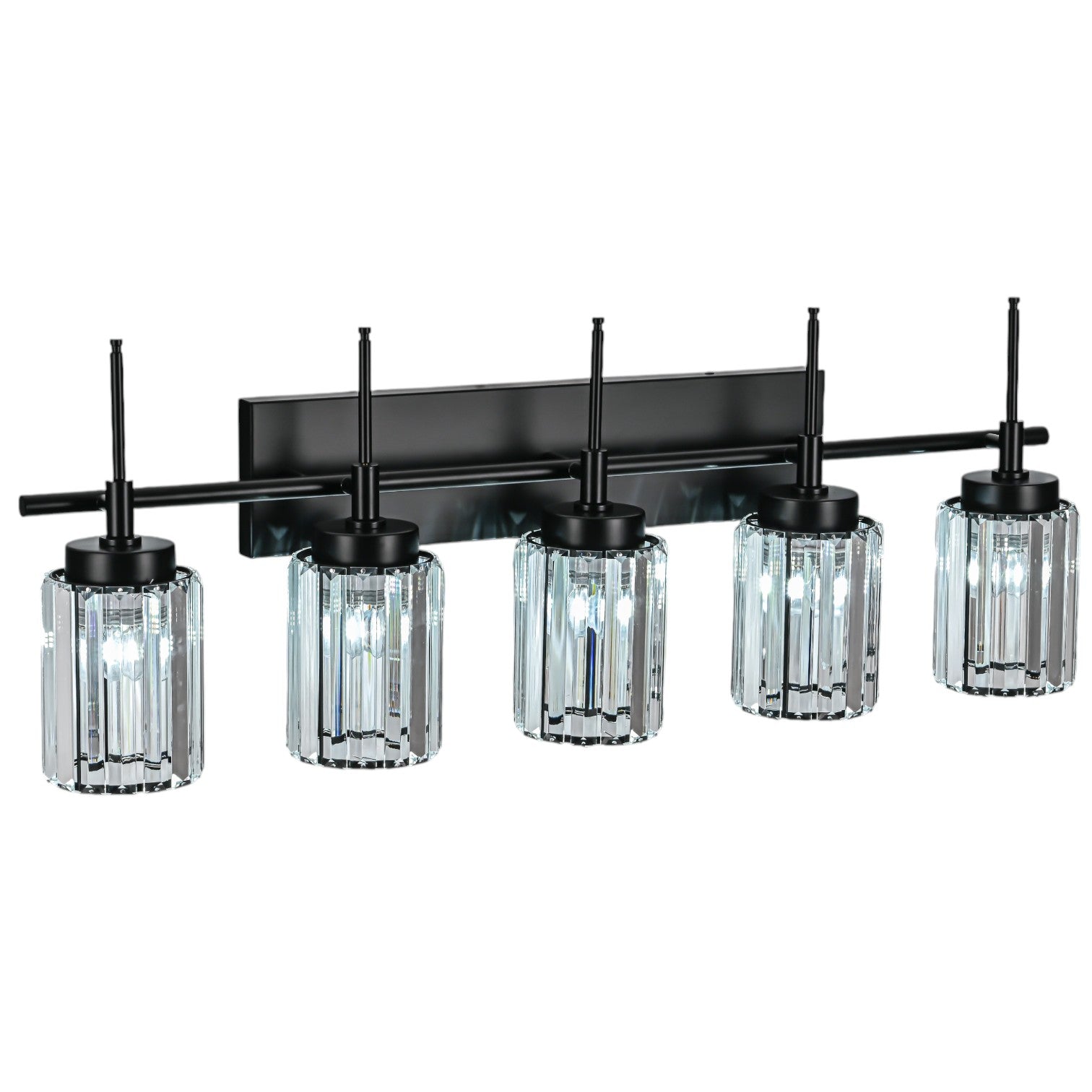 Glowlings 1/2/3/4/5-Light Modern Black/Gold Dimmable Round Crystal Bathroom Vanity Light