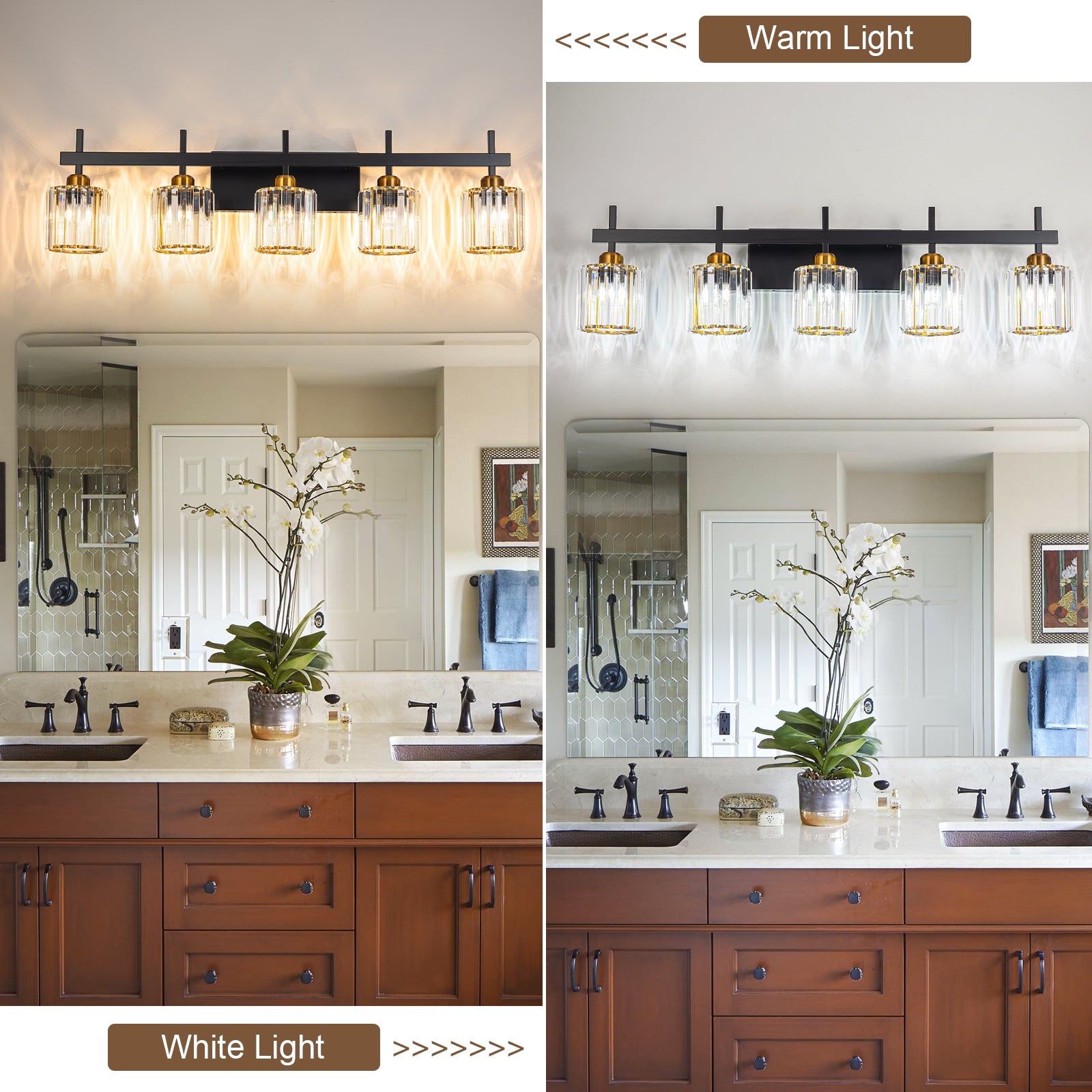Glowlings 4/5-Light Modern Crystal Bathroom Vanity Light Bathroom Light Fixtures Over Mirror