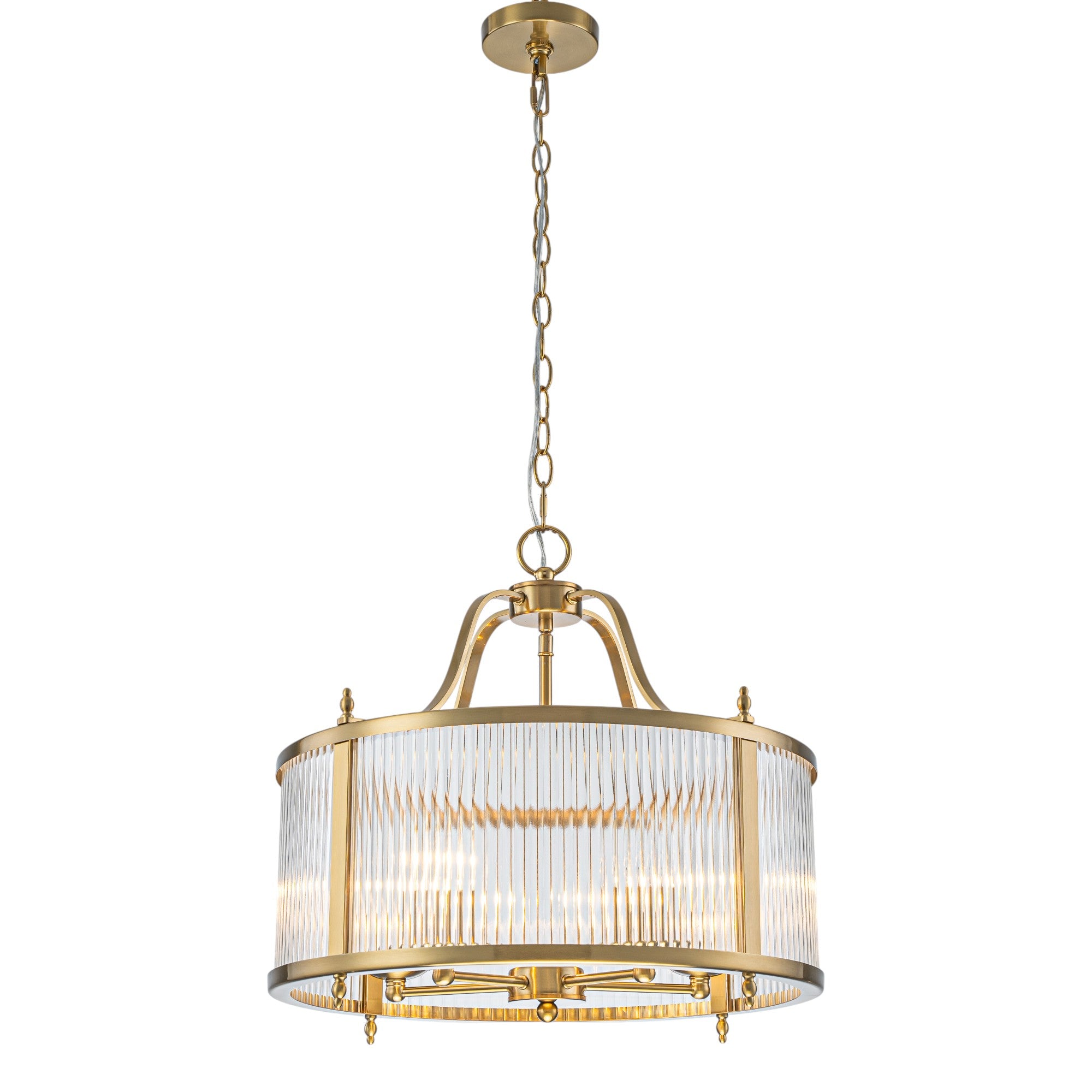 Glowlings 5-Light Modern 20"Wide Brass Round Clear Ribbed Glass Chandelier