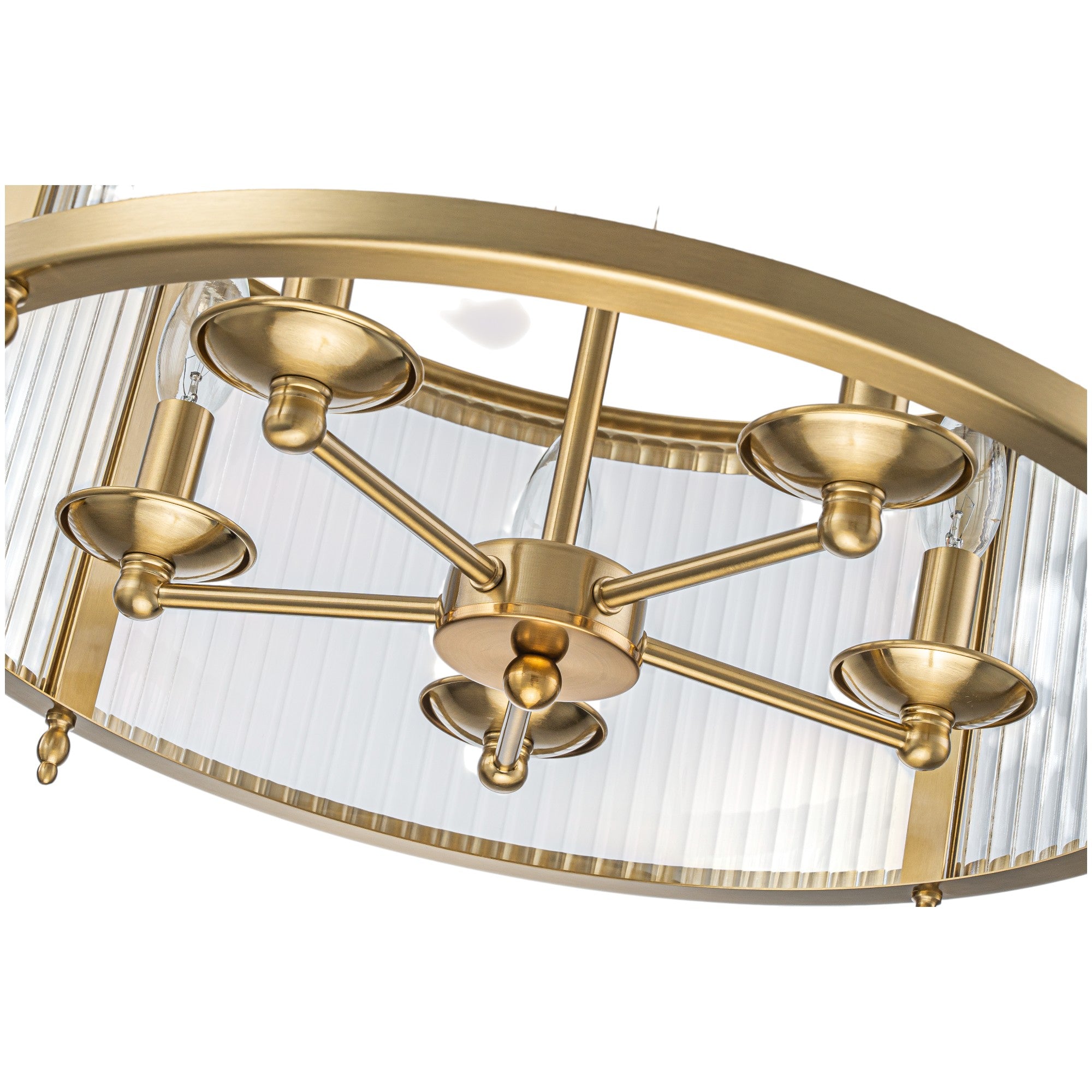 Glowlings 5-Light Modern 20"Wide Brass Round Clear Ribbed Glass Chandelier