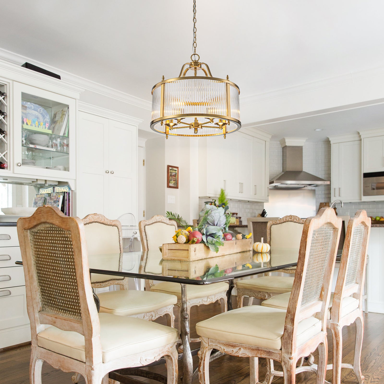 Glowlings 5-Light Modern 20"Wide Brass Round Clear Ribbed Glass Chandelier