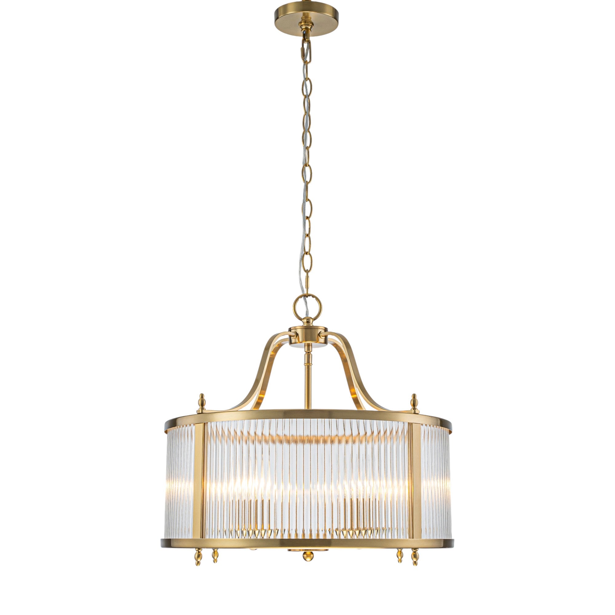 Glowlings 5-Light Modern 20"Wide Brass Round Clear Ribbed Glass Chandelier