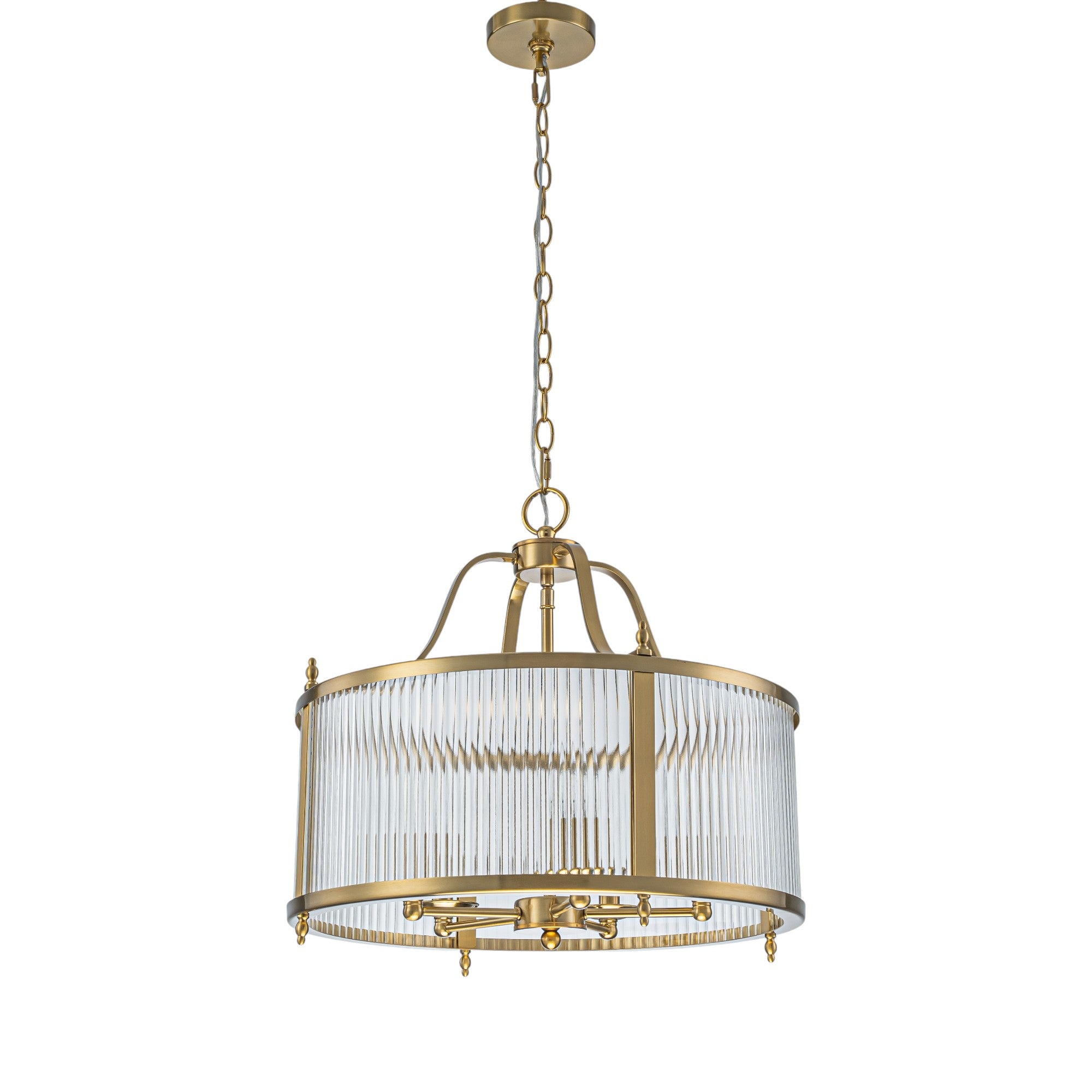 Glowlings 5-Light Modern 20"Wide Brass Round Clear Ribbed Glass Chandelier