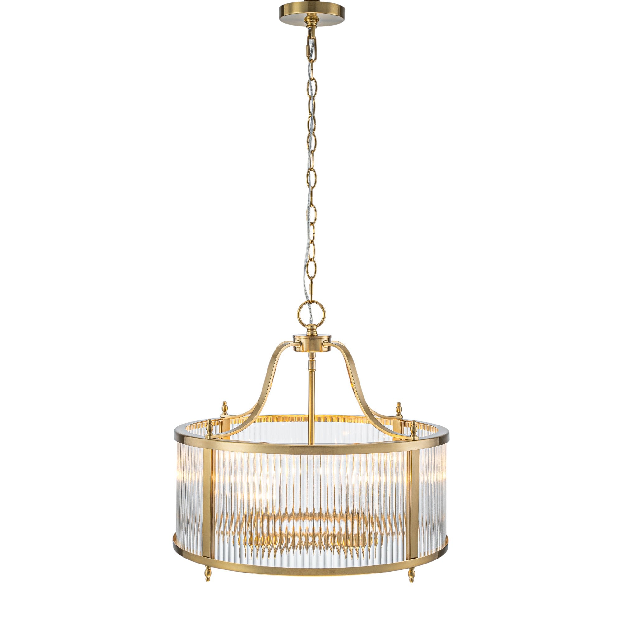 Glowlings 5-Light Modern 20"Wide Brass Round Clear Ribbed Glass Chandelier