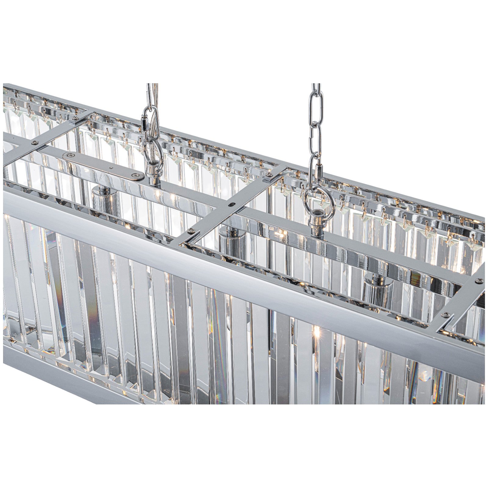 Glowlings 5-Light Modern 36"Wide Chrome Linear Rectangular Kitchen Island Crystal Chandelier