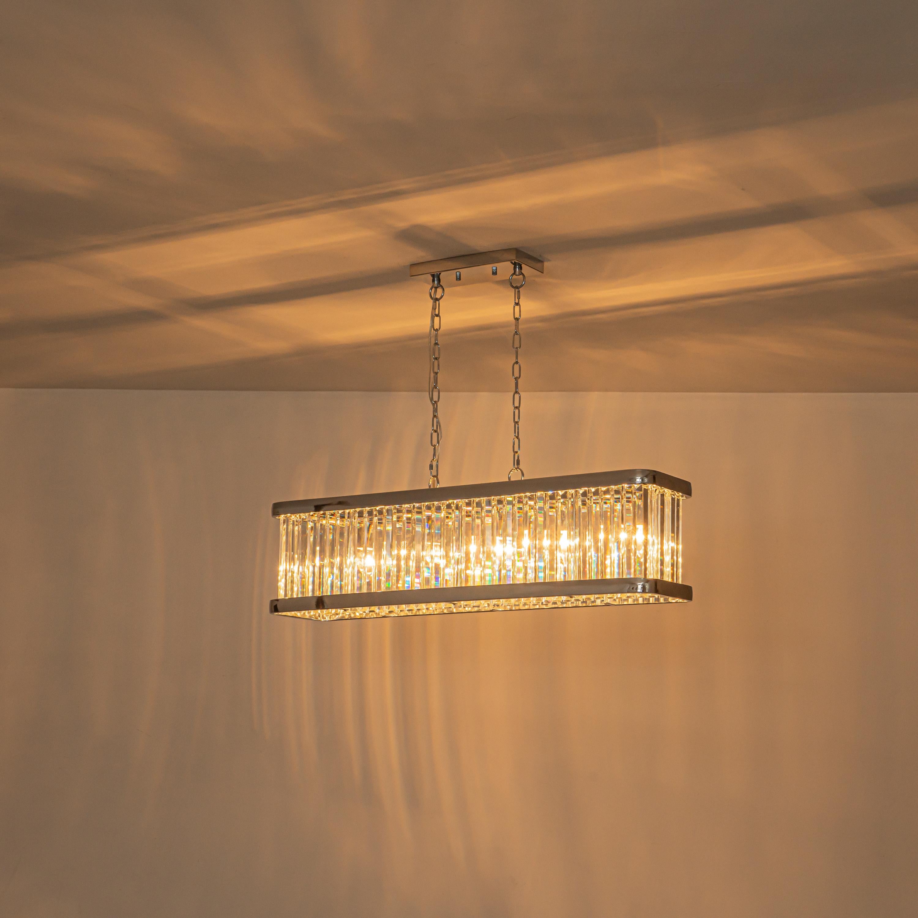 Glowlings 5-Light Modern 36"Wide Chrome Linear Rectangular Kitchen Island Crystal Chandelier