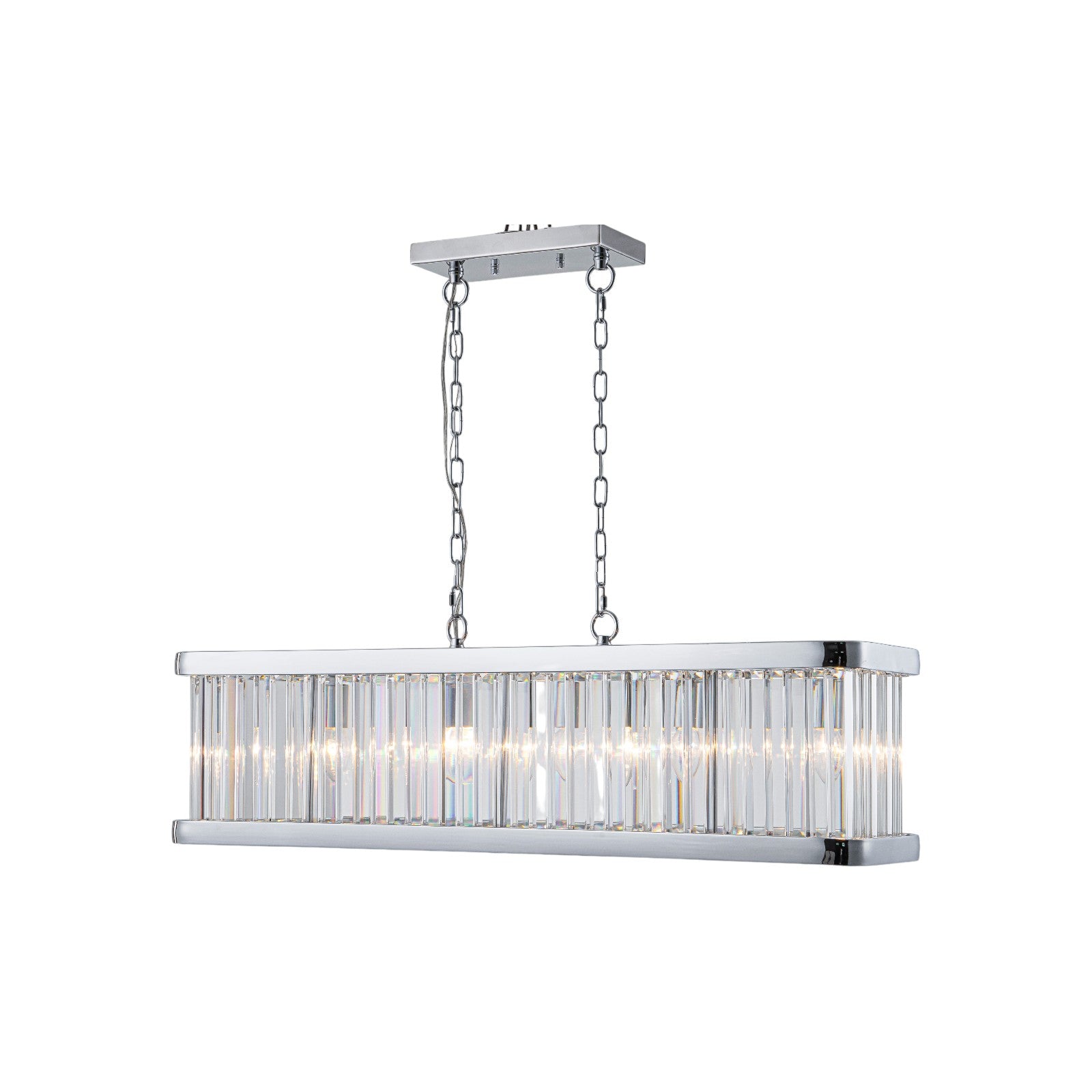 Glowlings 5-Light Modern 36"Wide Chrome Linear Rectangular Kitchen Island Crystal Chandelier