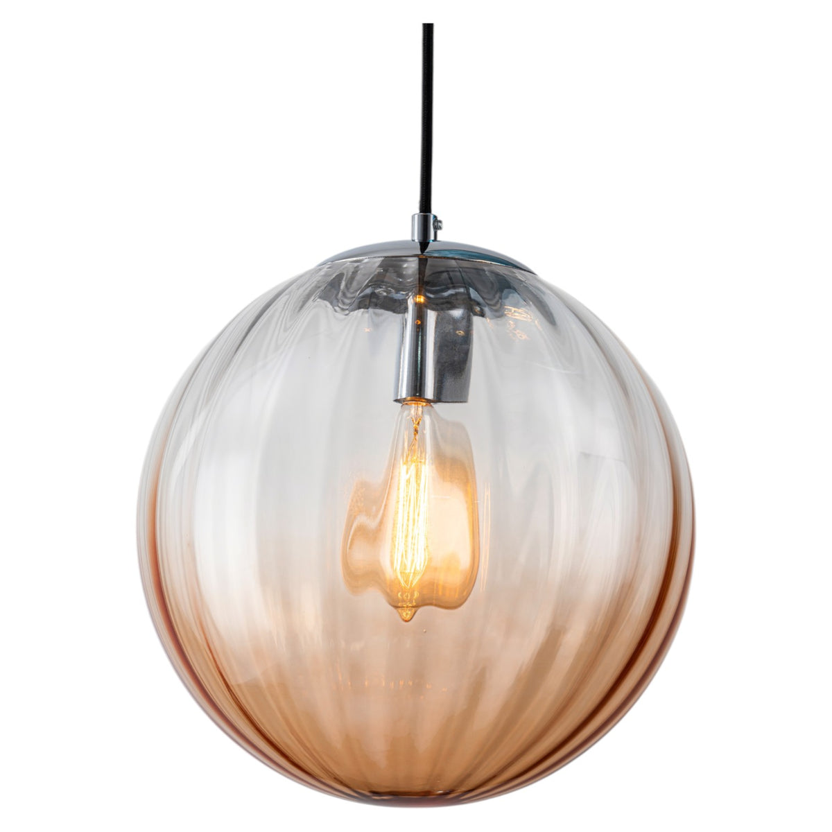 Glowlings 5-Light Modern Cluster Globe Adjustable Spiral Hanging Pendant Light, Ribbed Amber & Blue Gradient Glass Chandelier