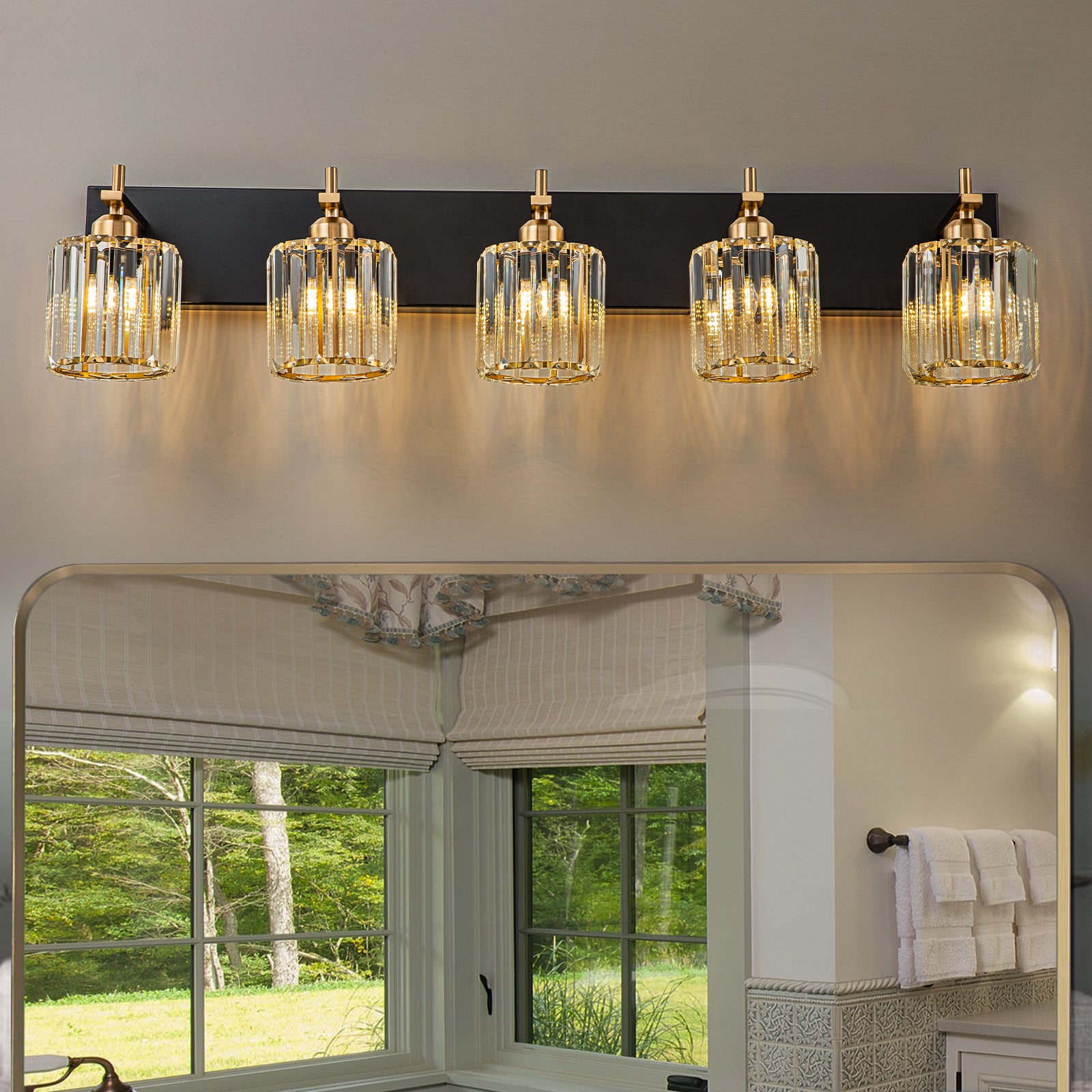 Glowlings 5-Licht 35,4'' Moderne quadratische Kristall-Waschtischleuchte für Badezimmer