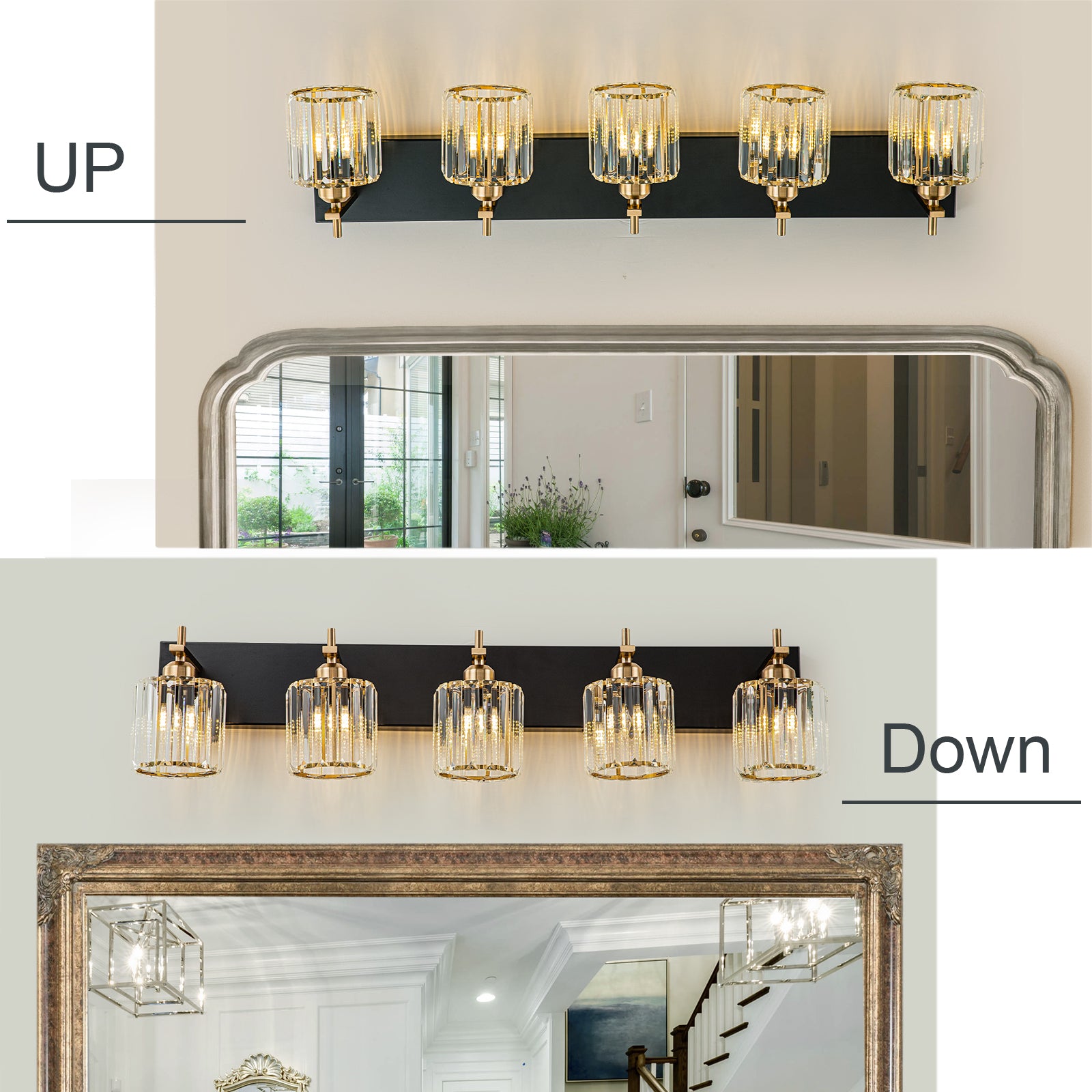 Glowlings 5-Licht 35,4'' Moderne quadratische Kristall-Waschtischleuchte für Badezimmer