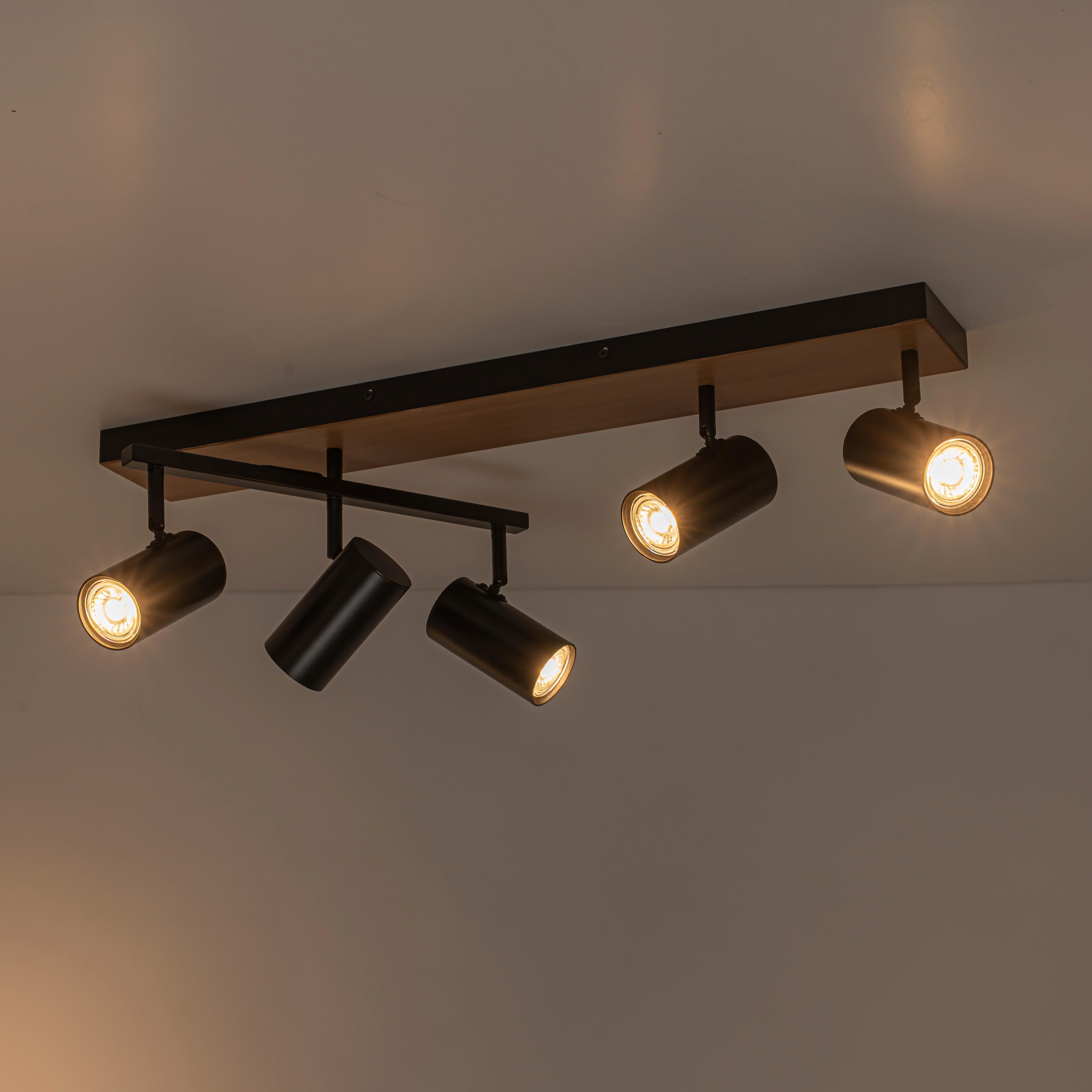 Glowlings 5-Light Modern Farmhouse 32"High Wood Grain Spotlight Track Lighting Kit Directional Flush Mount