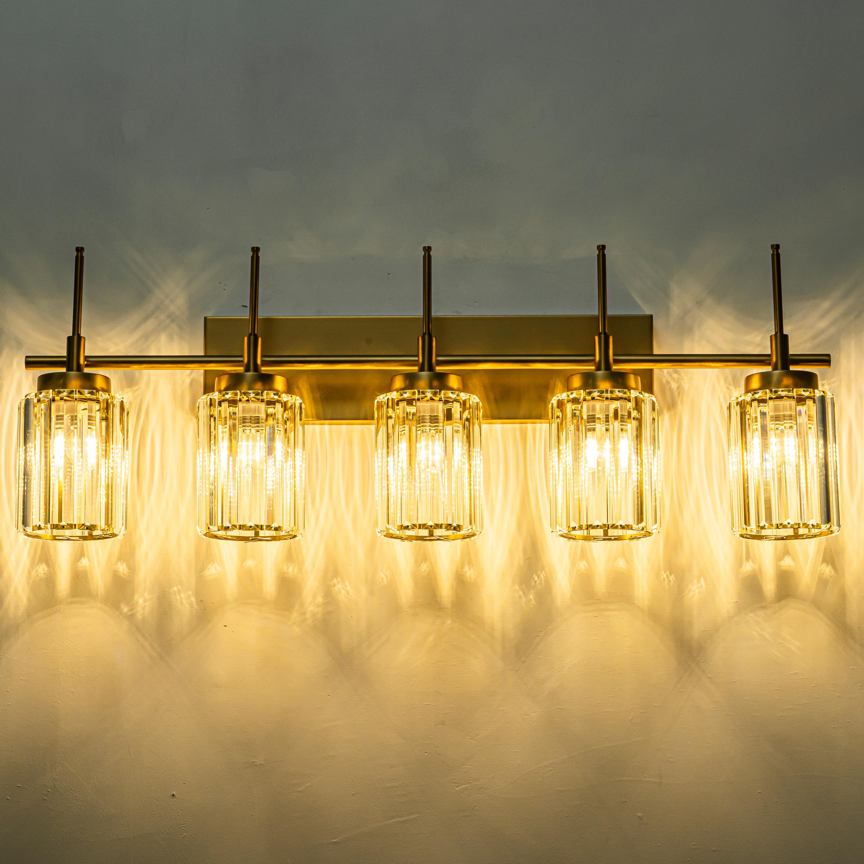 Glowlings 1/2/3/4/5-Light Modern Black/Gold Dimmable Round Crystal Bathroom Vanity Light