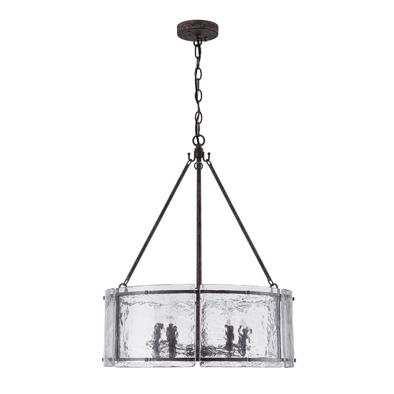 Glowlings 5-Light Modern 21"Wide Lantern Drum Textured Water Ripple Clear Glass Chandelier