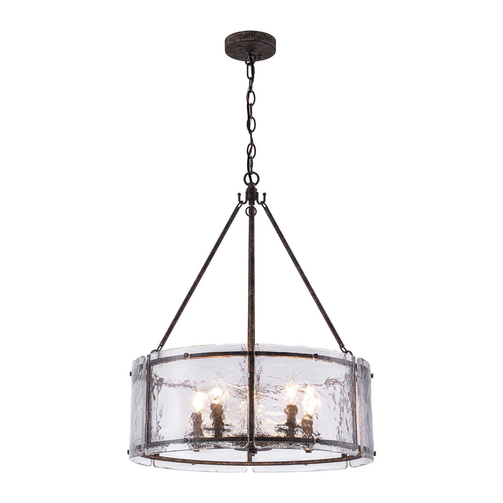 Glowlings 5-Light Modern 21"Wide Lantern Drum Textured Water Ripple Clear Glass Chandelier