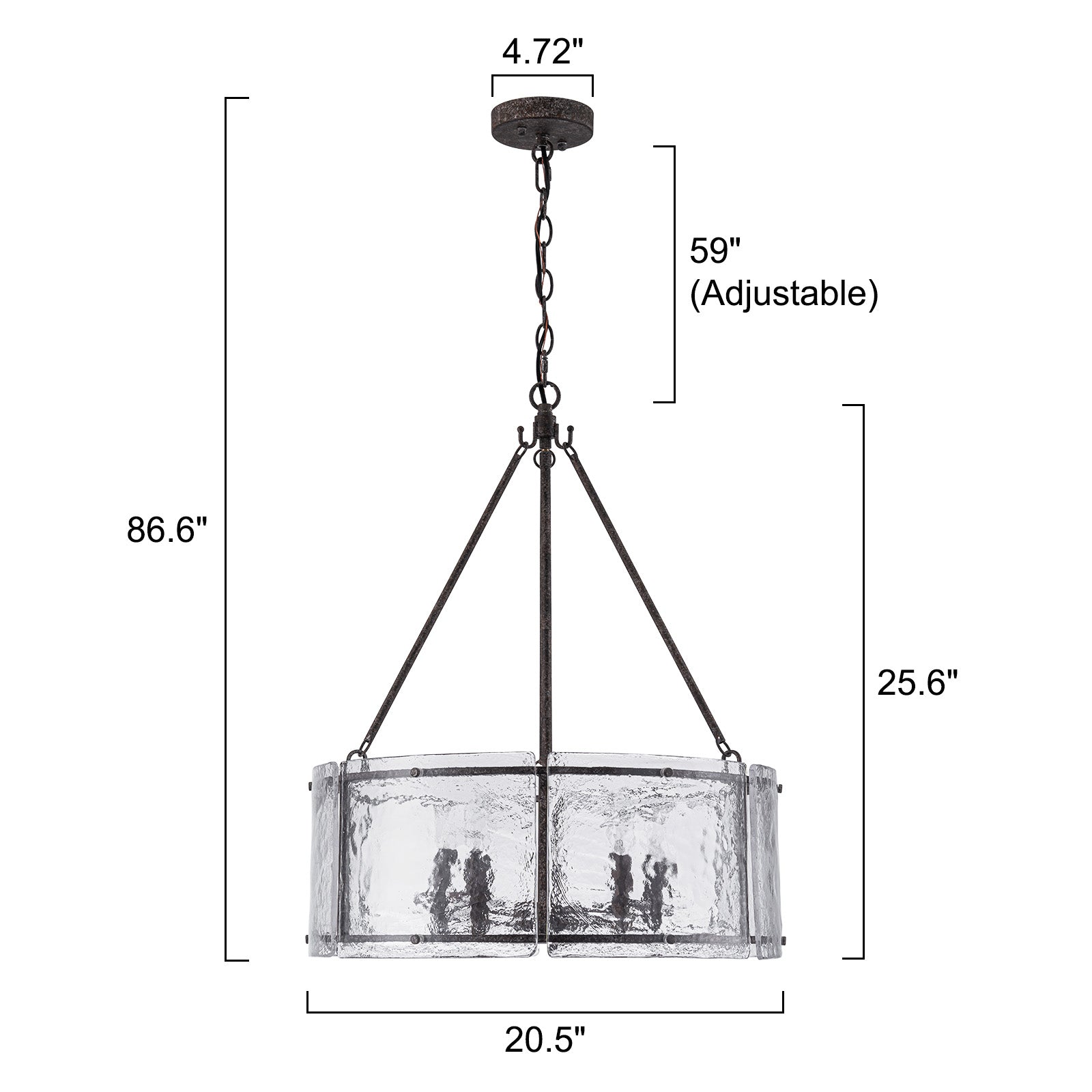 Glowlings 5-Light Modern 21"Wide Lantern Drum Textured Water Ripple Clear Glass Chandelier