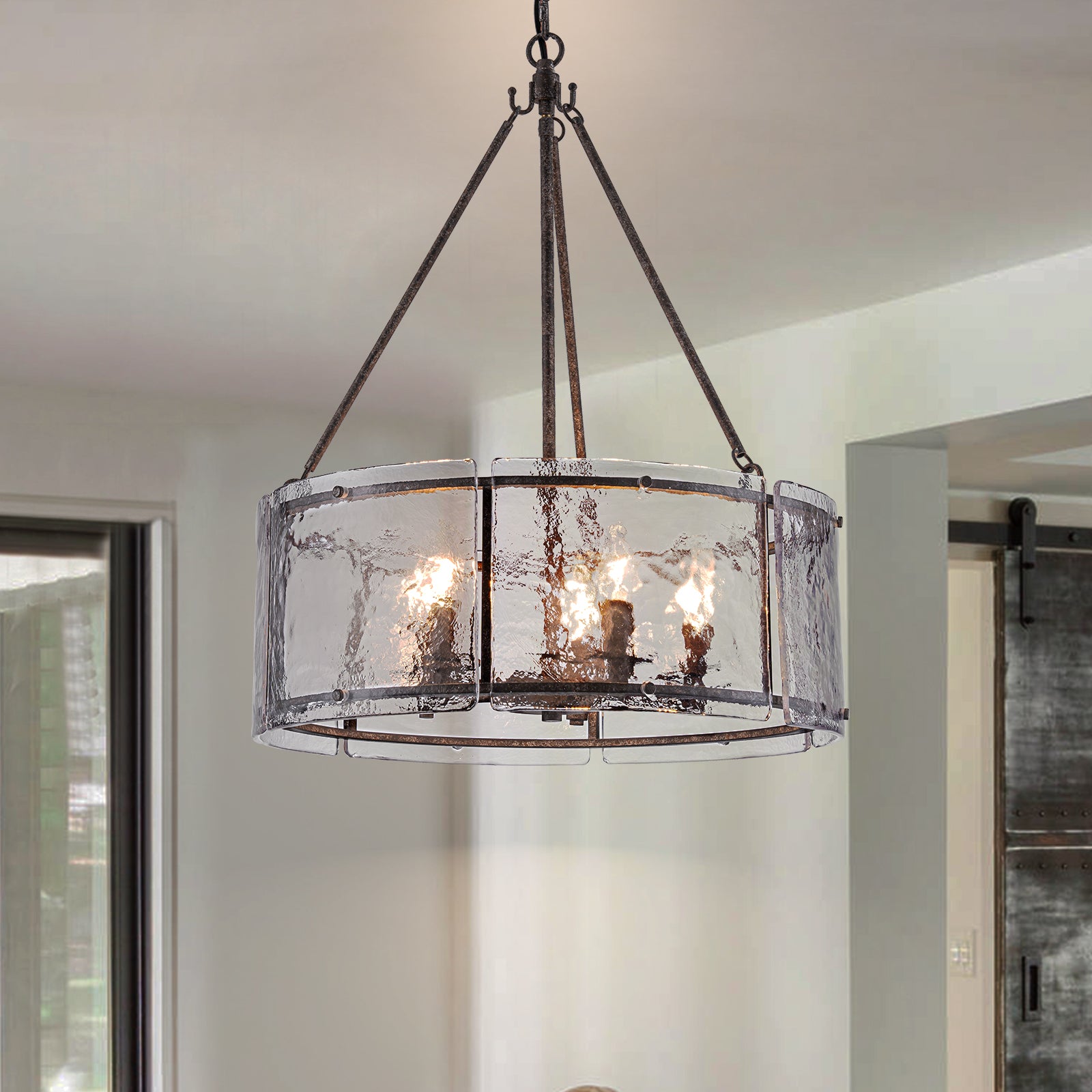 Glowlings 5-Light Modern 21"Wide Lantern Drum Textured Water Ripple Clear Glass Chandelier