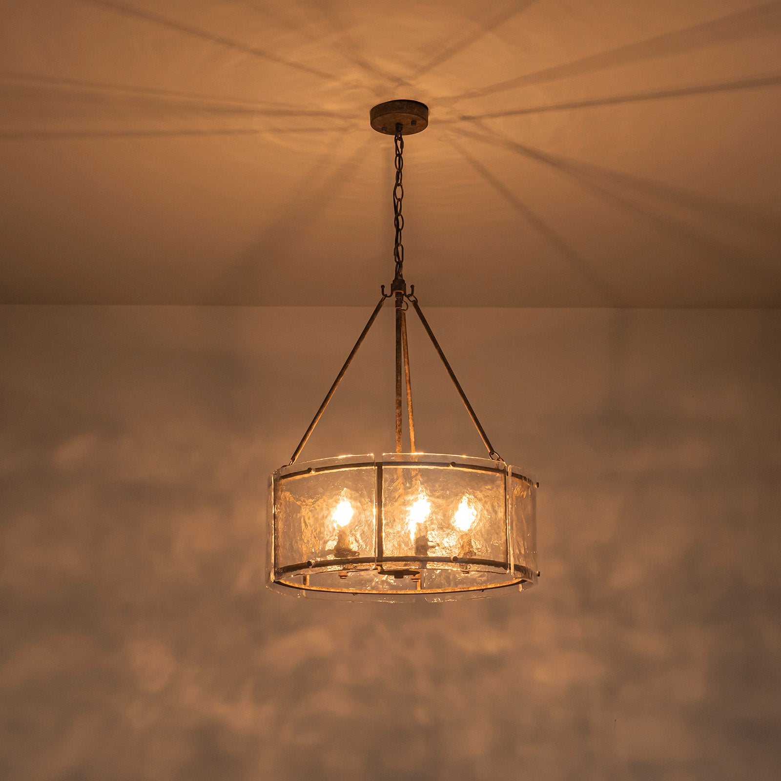 Glowlings 5-Light Modern 21"Wide Lantern Drum Textured Water Ripple Clear Glass Chandelier