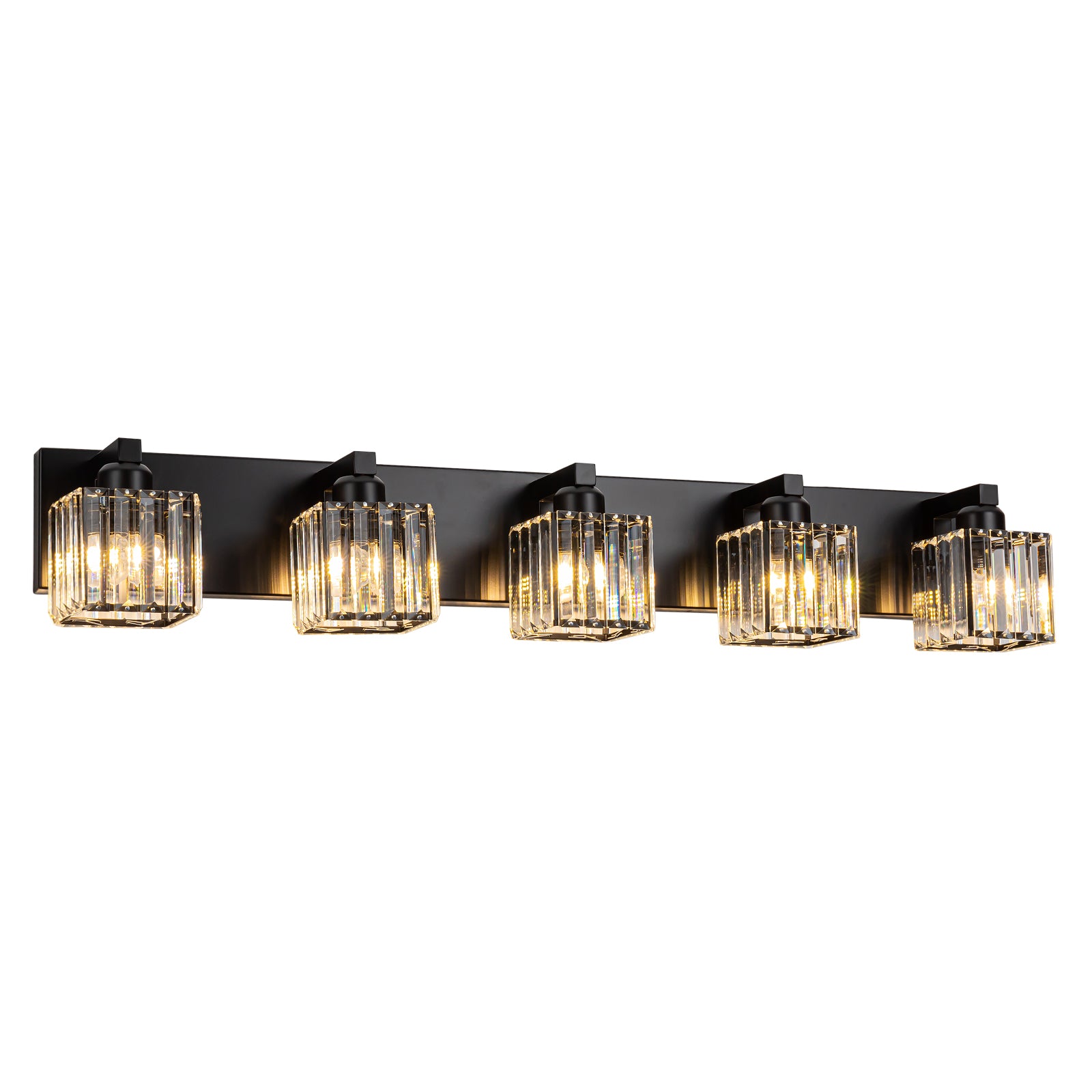 Glowlings 3/4/5-Light Modern Matte Black Square Crystal Bathroom Vanity Light Fixtures Over Mirror