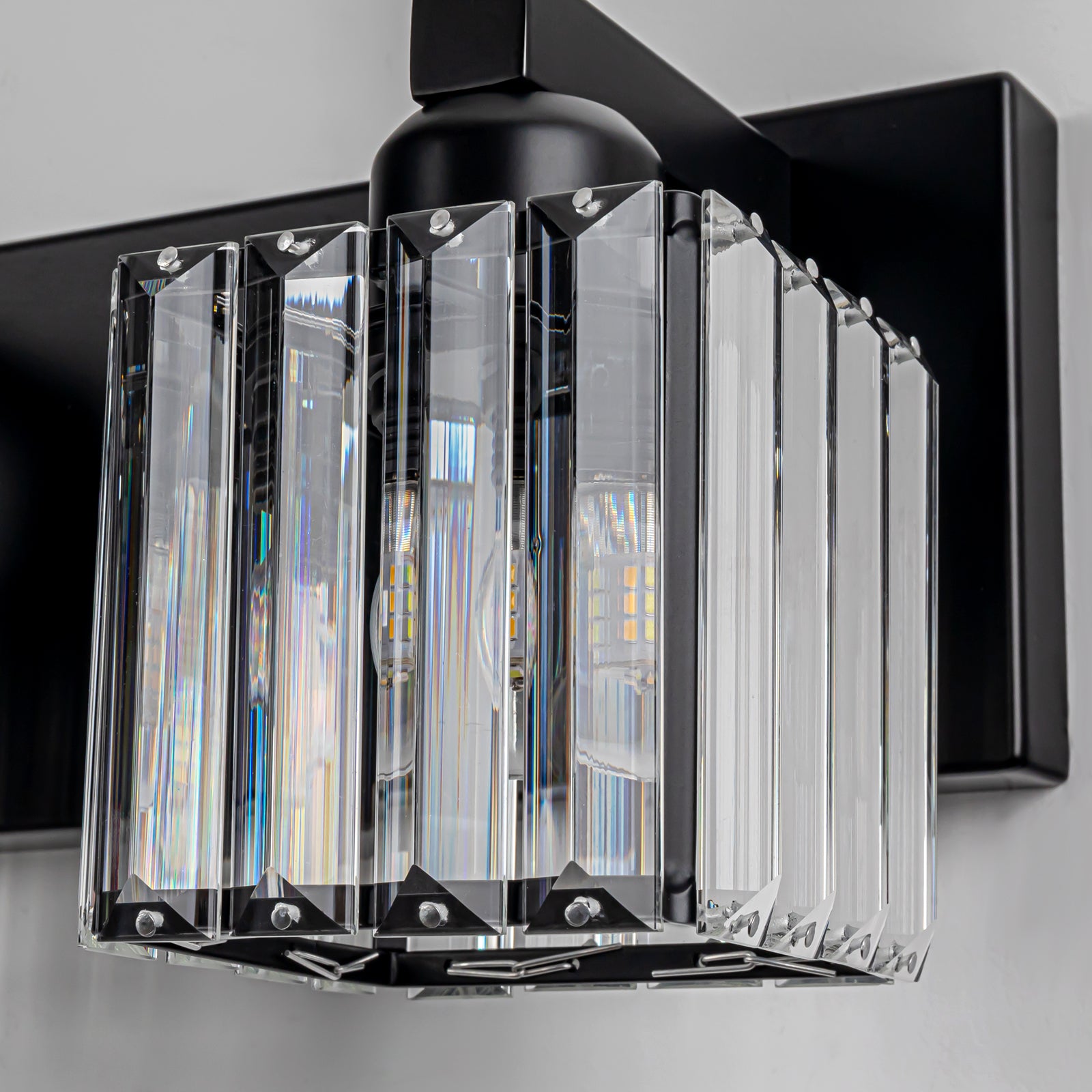 Glowlings 3/4/5-Light Modern Matte Black Square Crystal Bathroom Vanity Light Fixtures Over Mirror